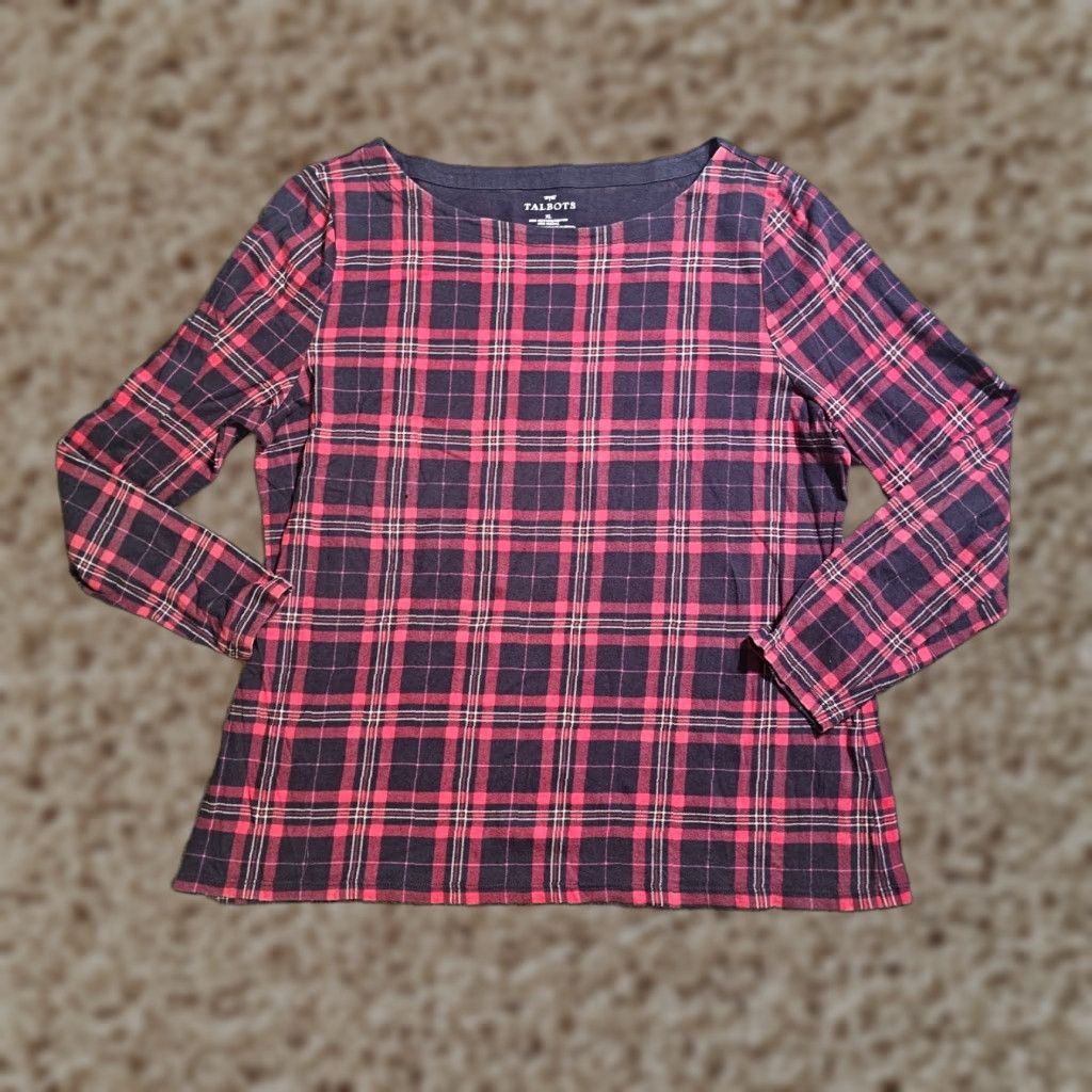 Talbots Talbots Sweater Top Women XL Black Red Plaid Long Sleeve Stretch Casual Comfort Size XL / US 12-14 / IT 48-50 - 1 Thumbnail