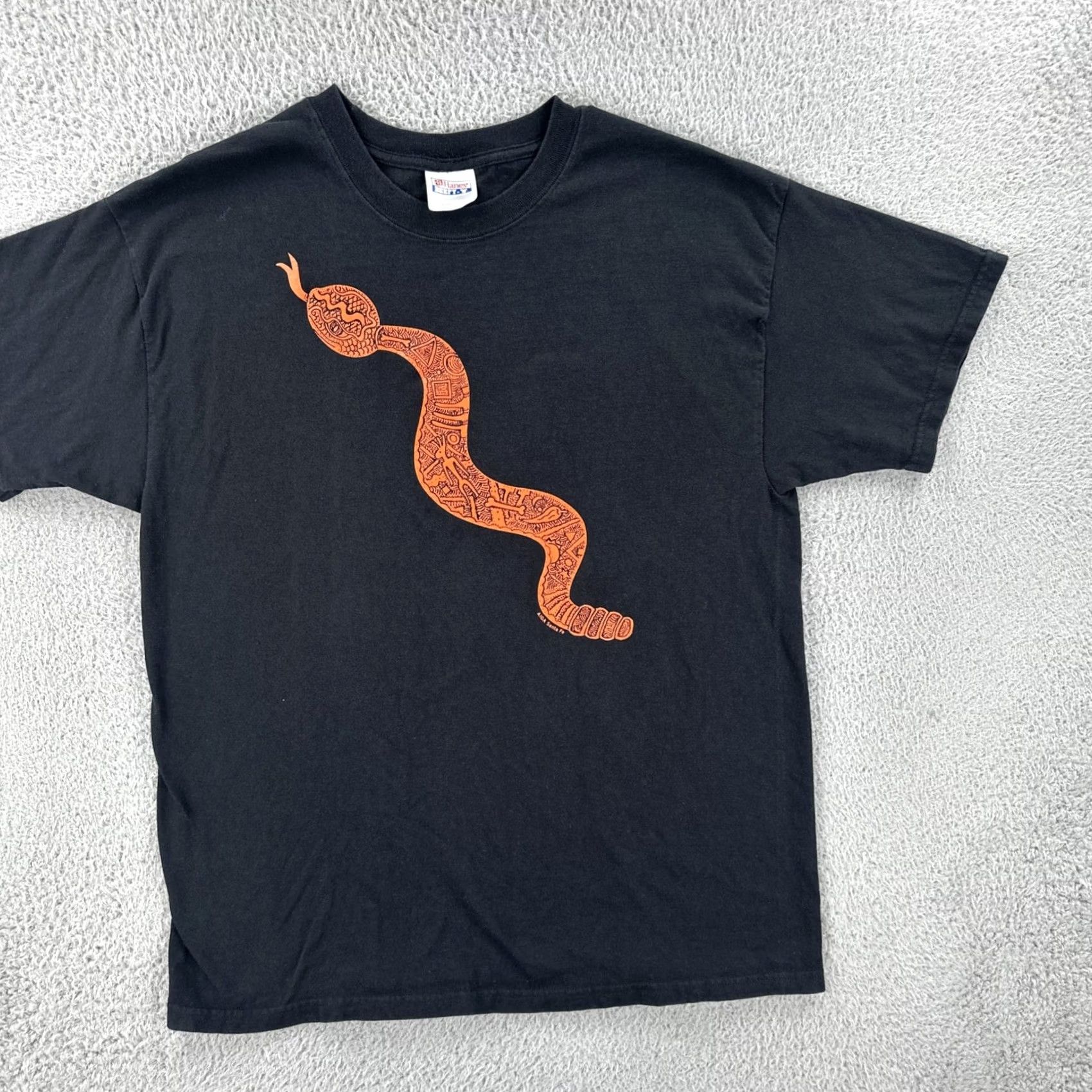 Hanes VINTAGE Hanes Beefy-T Shirt Large Black Rattlesnake Graphic Print Y2K Mens Size US L / EU 52-54 / 3 - 2 Thumbnail