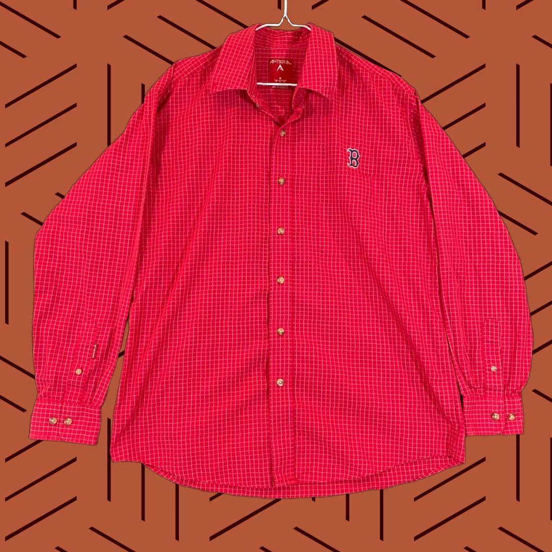 MLB Boston Red Sox Shirt Mens Medium Red Plaid Button Up MLB Baseball Outdoors L/S Size US M / EU 48-50 / 2 - 1 Thumbnail