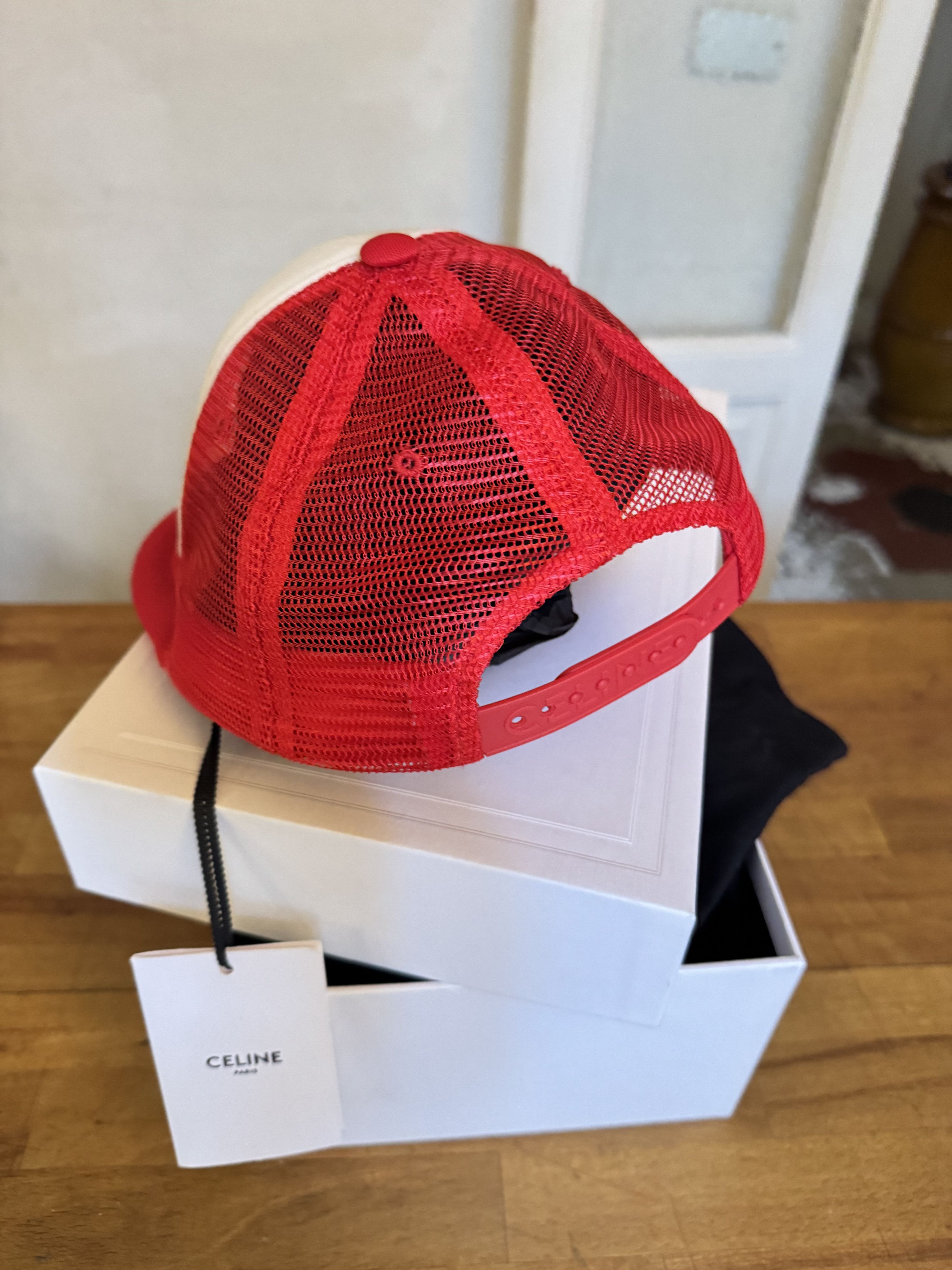 Celine × Hedi Slimane RARE Celine Mesh Red Trucker Hat Triomphe Size ONE SIZE - 3 Thumbnail