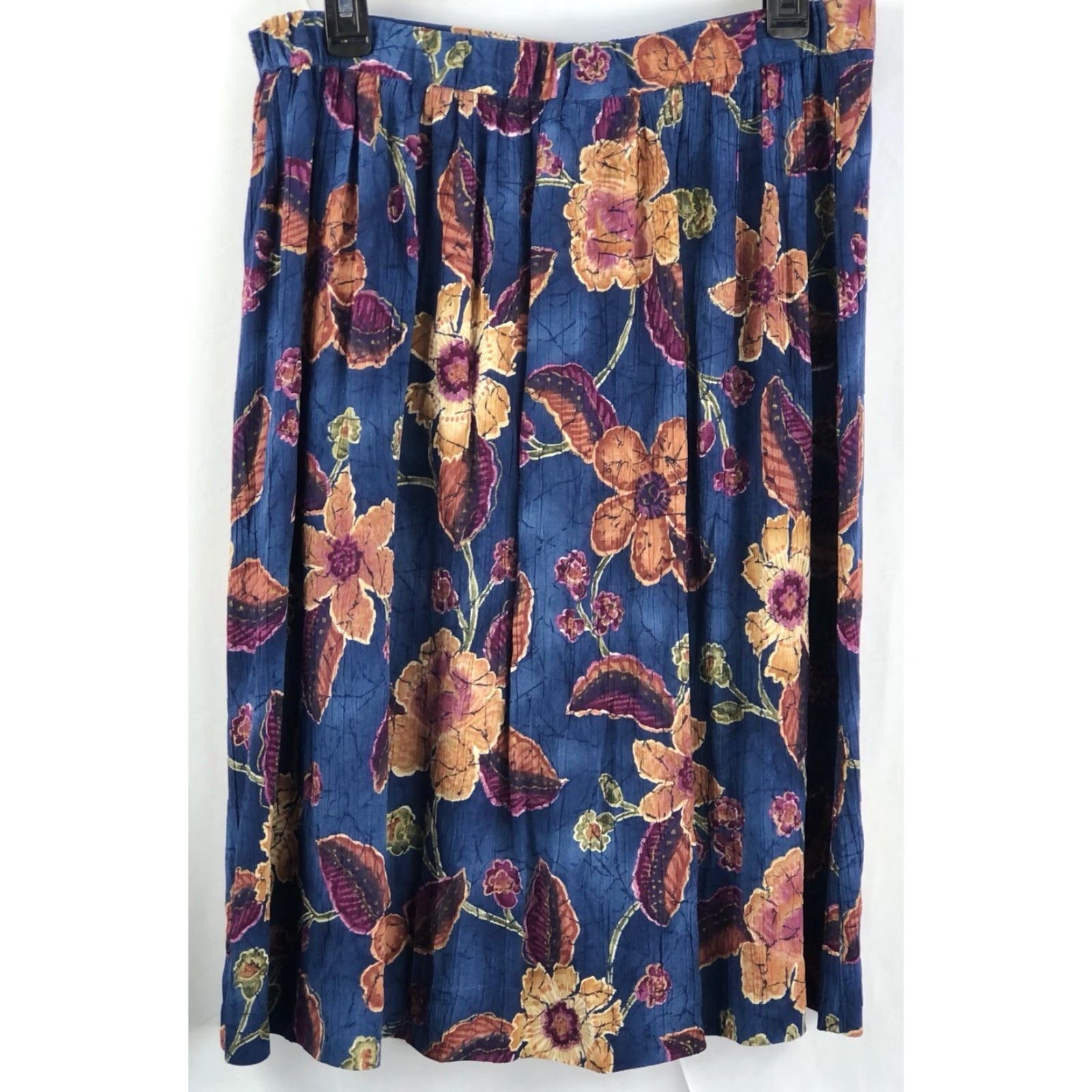 Vintage VINTAGE Alfred Dunner Skirt 16p Blue Floral Midi Straight Pleats 31”W CottageCore Boho Y2K 90s Size 38" / US 16 / IT 52 - 2 Thumbnail