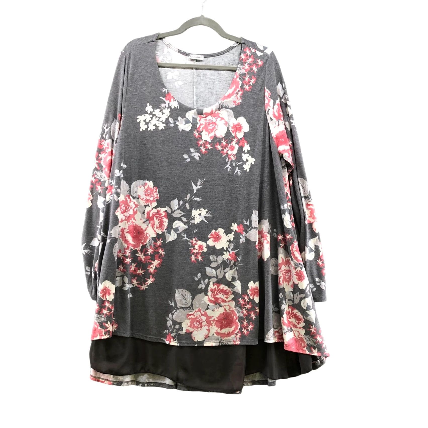 Vintage VINTAGE Egy California Jersey Knit Tunic Top/Dress Chiffon Hem Gray Floral Womens 2X Size XXL / US 16-18 / IT 52-54 - 2 Thumbnail