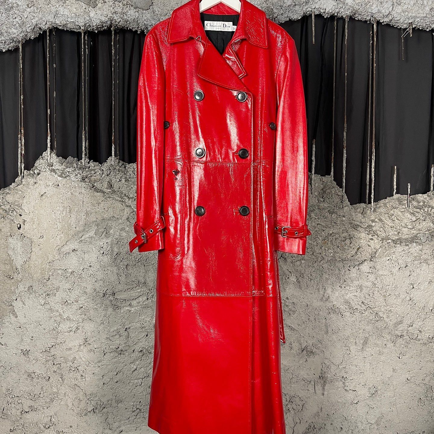 Dior Dior Red Leather Bee Embroidered Trench Coat Size 34 Size XS / US 0-2 / IT 36-38 - 1 Thumbnail