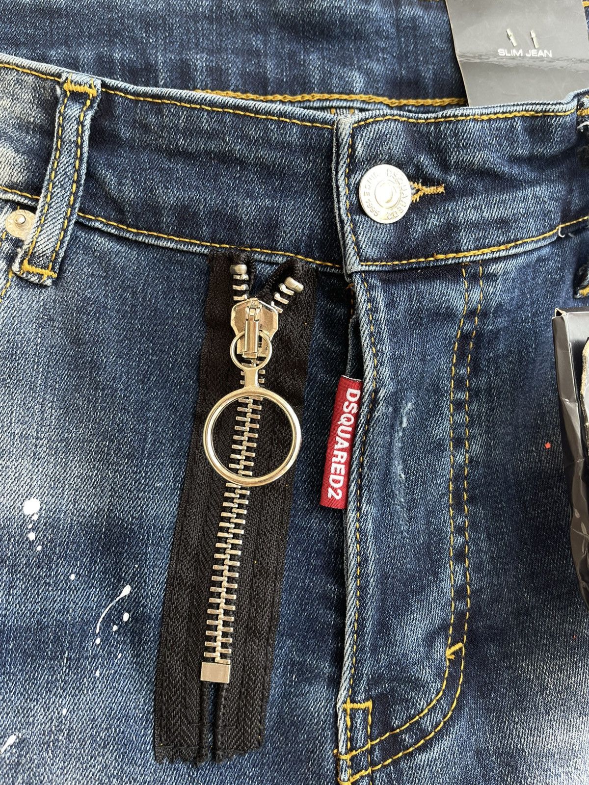 Dsquared2 Icon Slim Jean Distressed Wash Denim Paint-Splattered Jeans Size US 32 / EU 48 - 7 Thumbnail