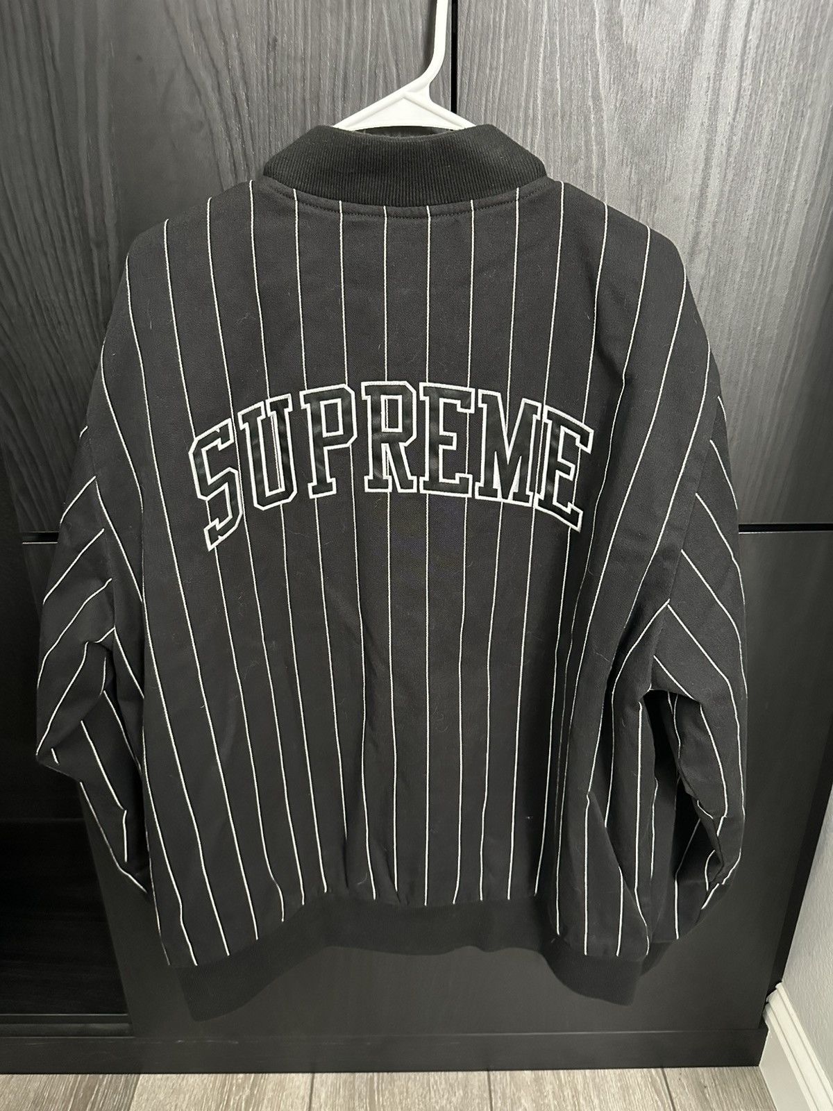 Supreme Supreme Pinstripe Varsity Jacket Black SS19 Size US XL / EU 56 / 4 - 2 Thumbnail