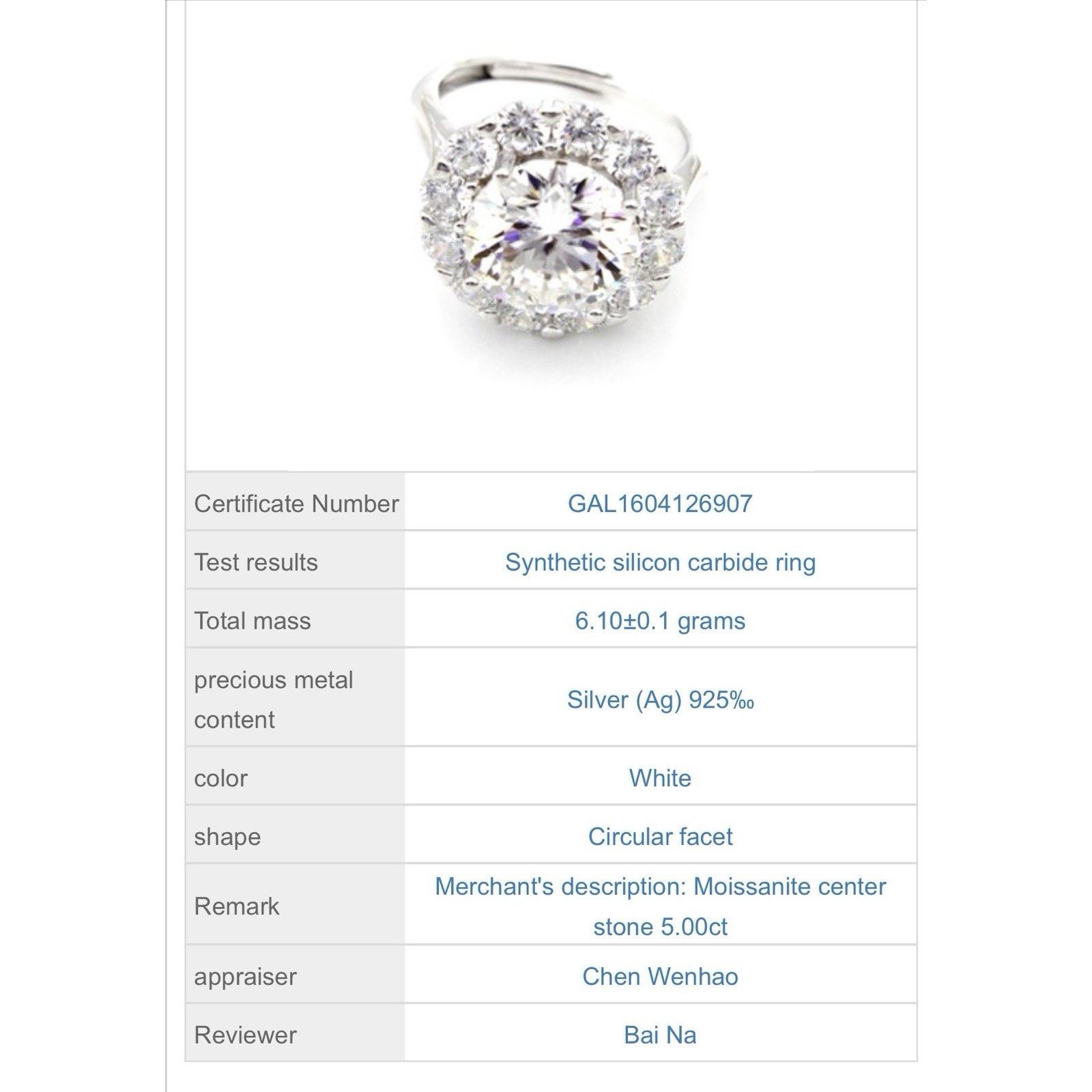 Other Lovely Moissanite 925S Silver Engagement Ring OneSize 5CTW Size ONE SIZE - 6 Thumbnail