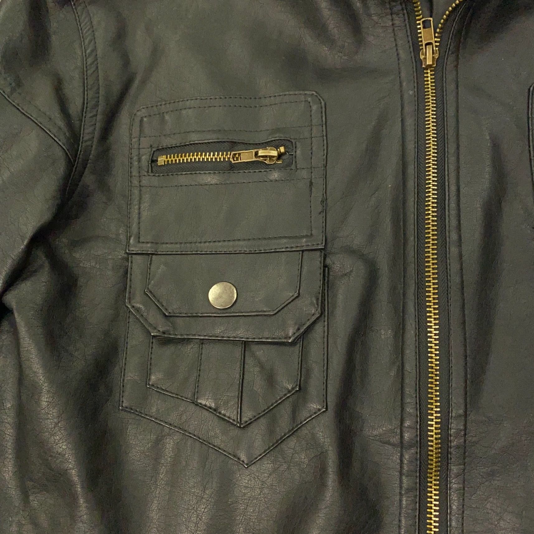Vintage AOWOFS Mens Jacket Black Faux Leather Zip Biker Motorcycle Style Coat Lined Pockets Size US M / EU 48-50 / 2 - 3 Thumbnail
