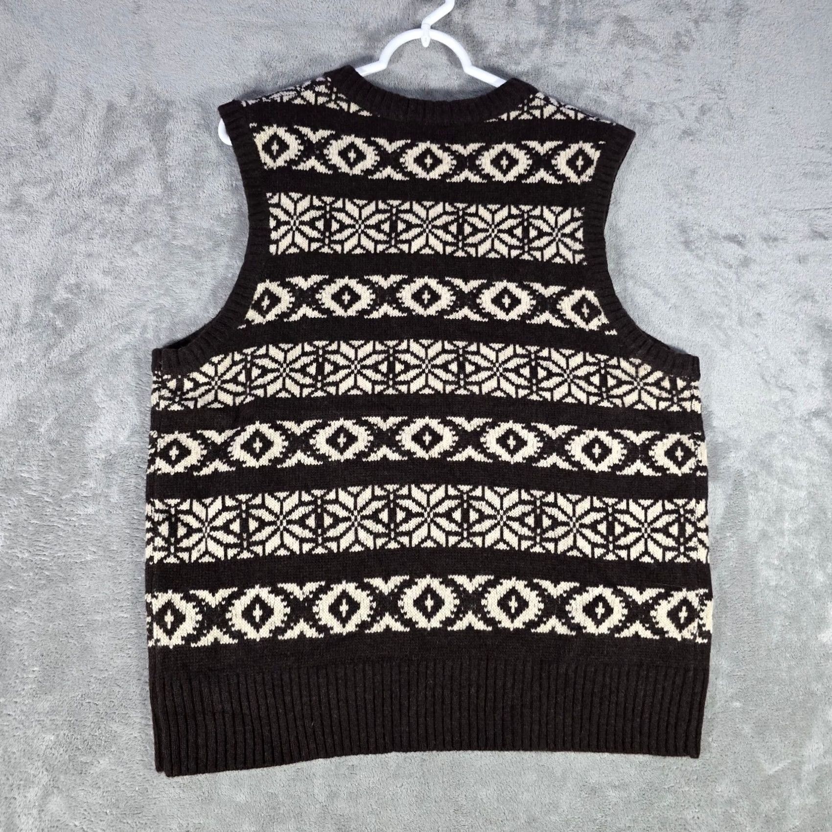 Onlyny Sweater Vest Mens S Brown Beige Fair Isle Knit Sleeveless V-Neck Preppy Casual Retro, Men's — image 5 of 6