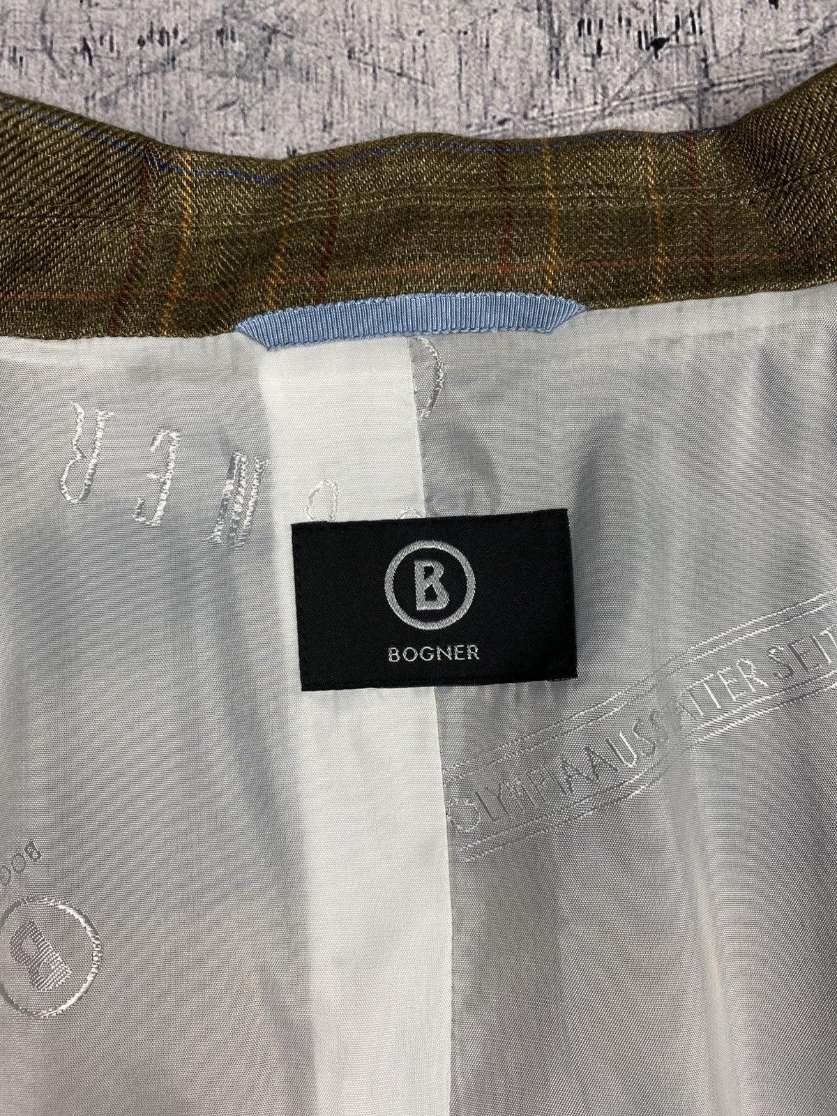 Bogner Bogner Women Olive Linen Silk Blazer Plaid Tailored Jacket Size XL / US 12-14 / IT 48-50 - 21 Thumbnail