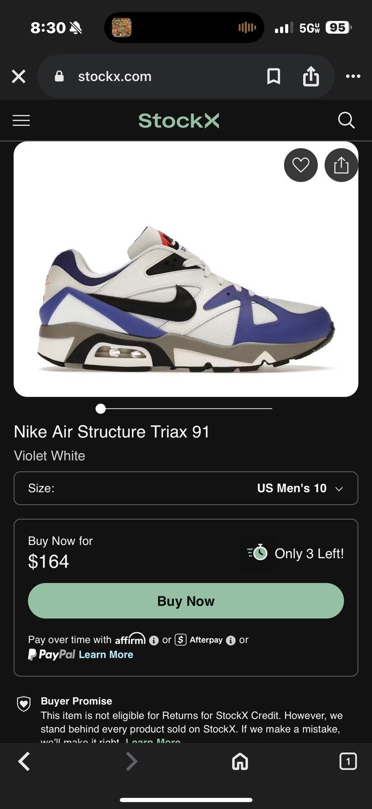 Nike The Nike Air Structure Triax 91 Violet White Size US 9.5 / EU 42-43 - 7 Thumbnail