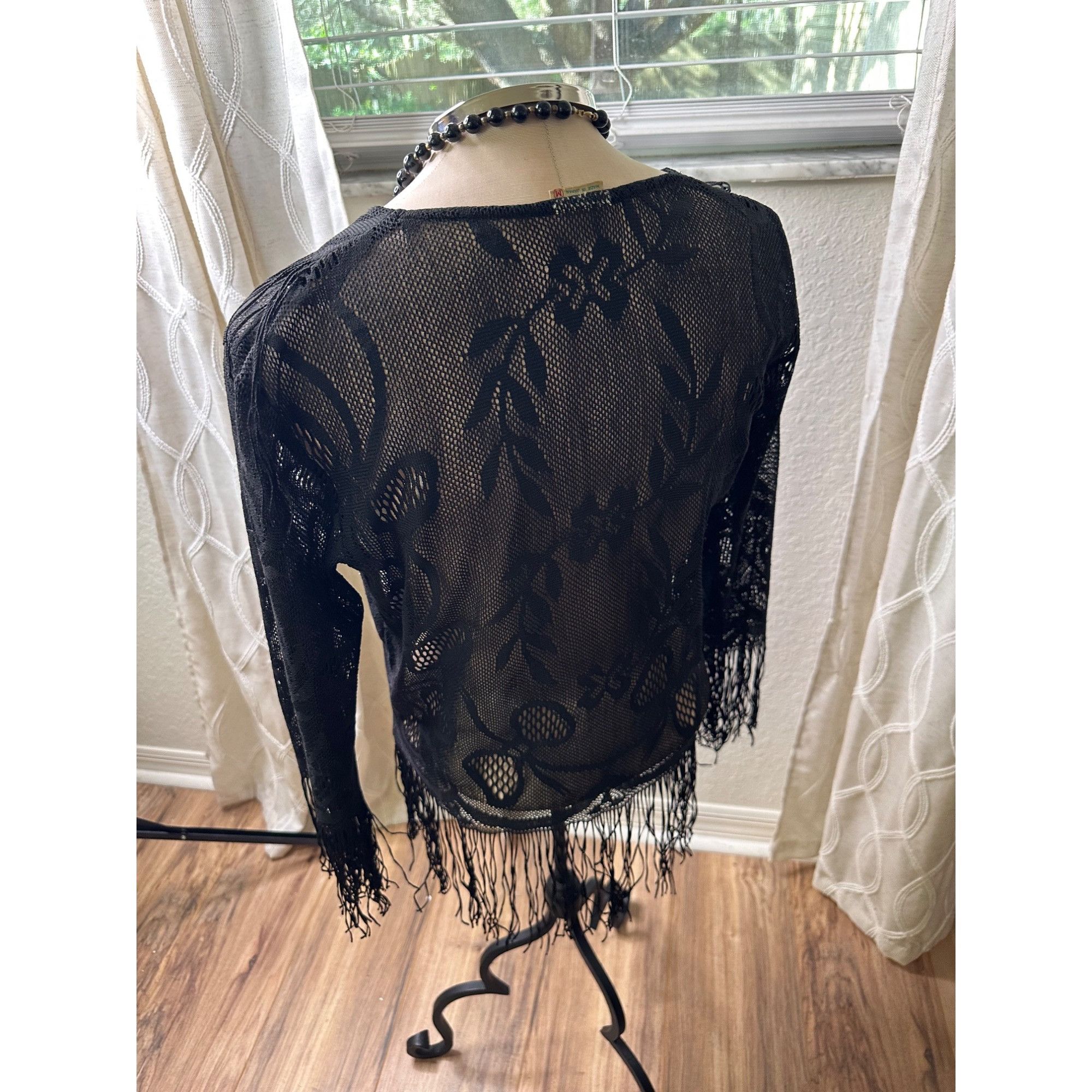 Japanese Brand VTG 1950 Black handwoven open knit blouse M floral lace Pa Size M / US 6-8 / IT 42-44 - 11 Thumbnail