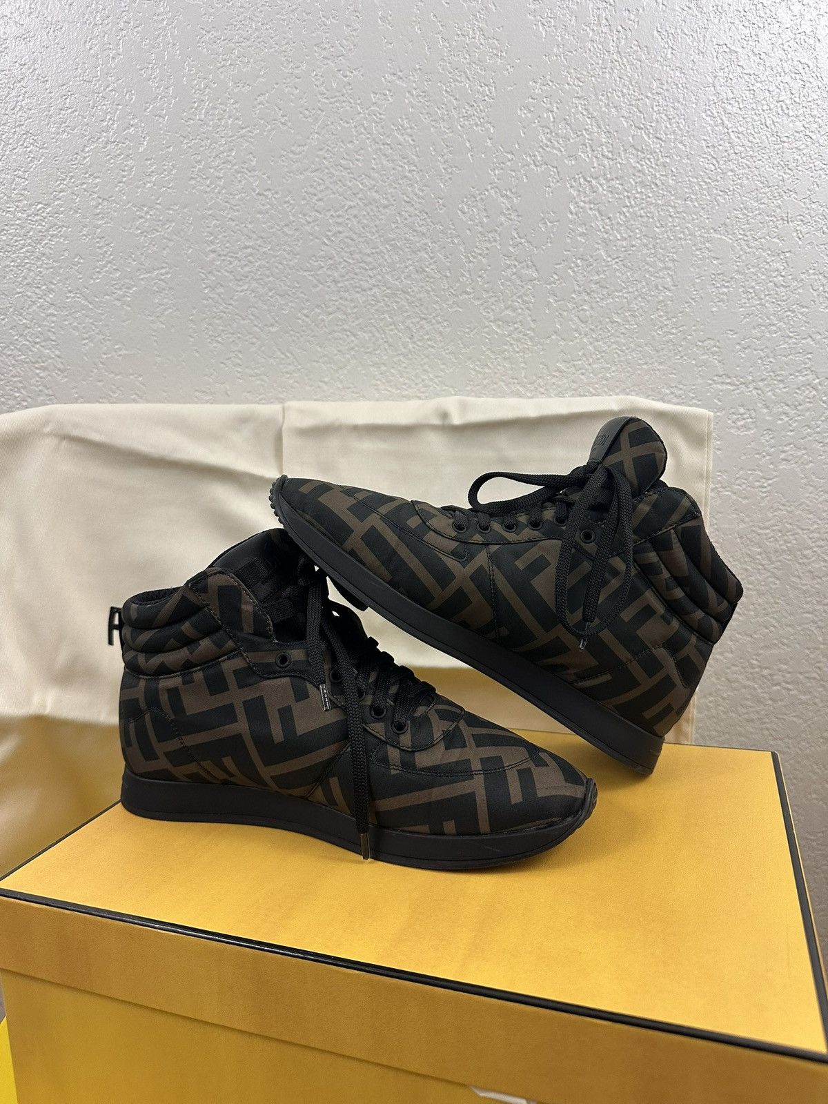 Fendi Fendi FF High-Top Sneakers Nylon + Nappa Leather – Size 38 Size US 8 / IT 38 - 2 Thumbnail