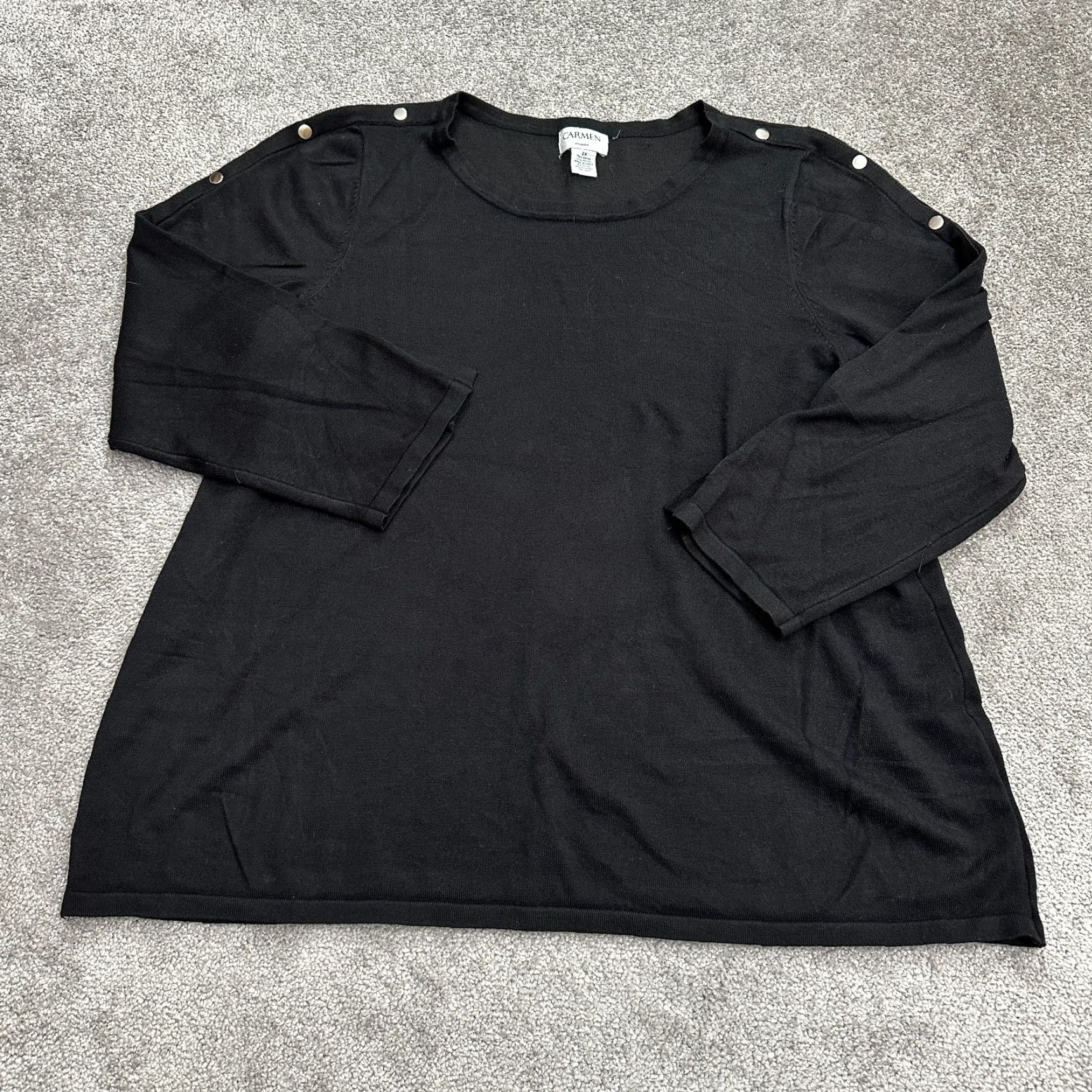 Vintage Carmen Marc Valvo Pullover Sweater Womens 2XL Black Round Neck Long Sleeve Knit Size XXL / US 16-18 / IT 52-54 - 2 Thumbnail