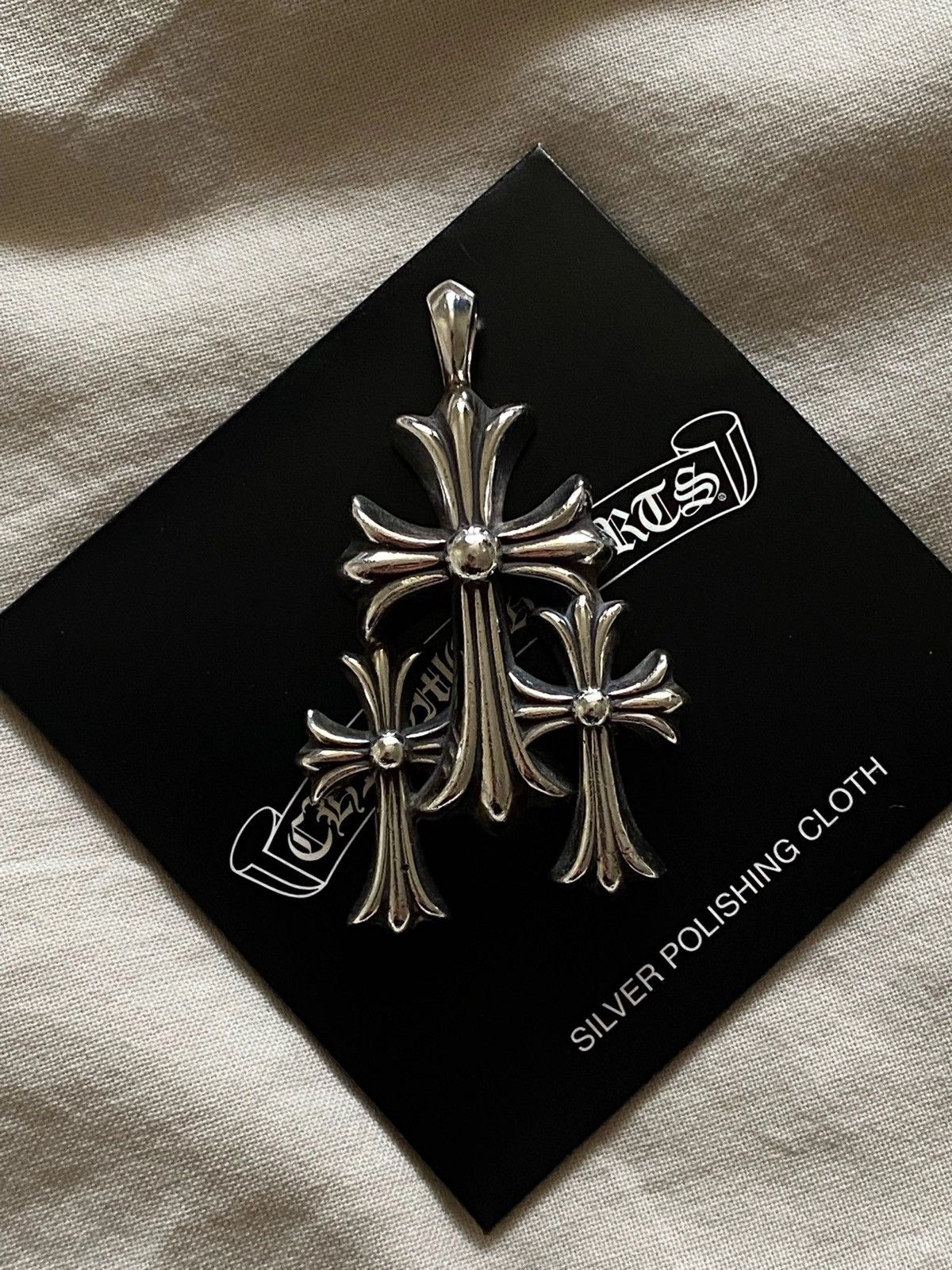 Pre-owned Chrome Hearts Triple Cross Pendant In Silver