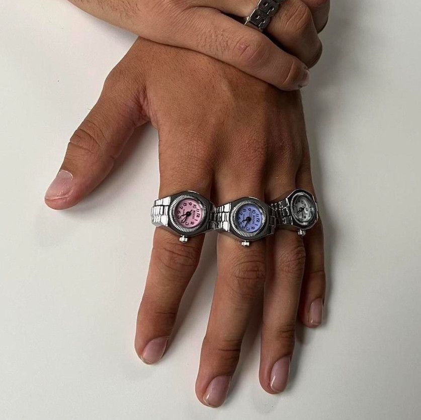 Jewelry Y2K 2000s Vintage Retro Silver Tone Watch Ring Round Face Size ONE SIZE - 4 Thumbnail
