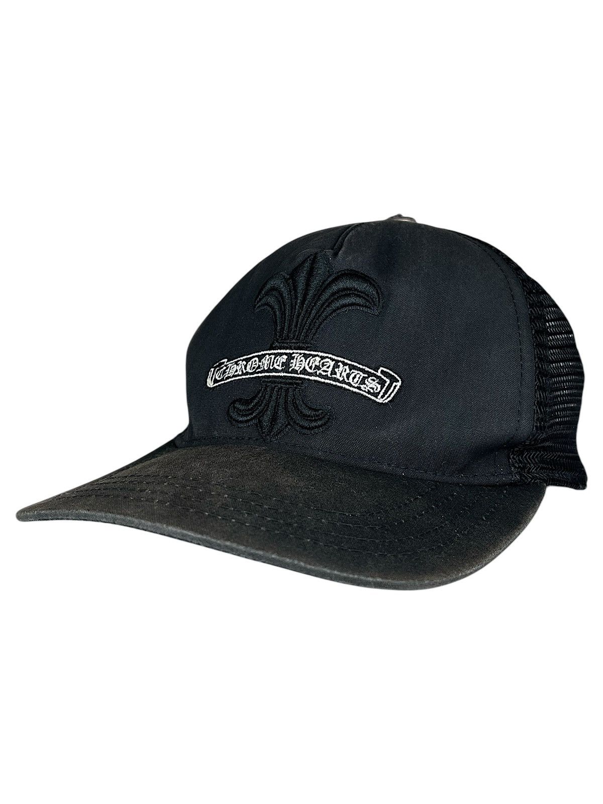 Chrome Hearts Embroidered Fleur Scroll Logo Trucker Hat