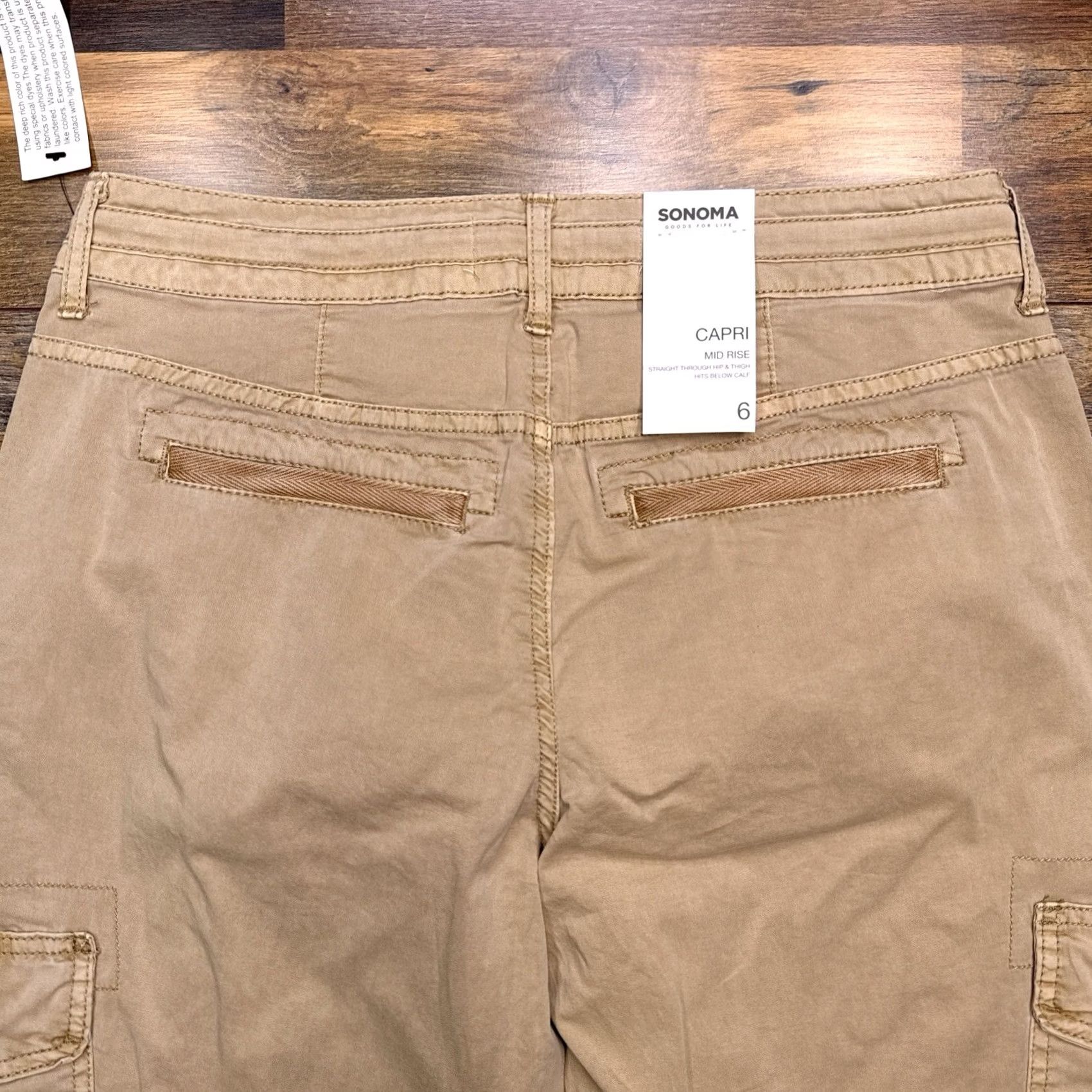 Vintage Sonoma Capri Pants Womens 6 Tan Mid Rise Cargo Drawstring New Size 28" / US 6 / IT 42 - 7 Thumbnail