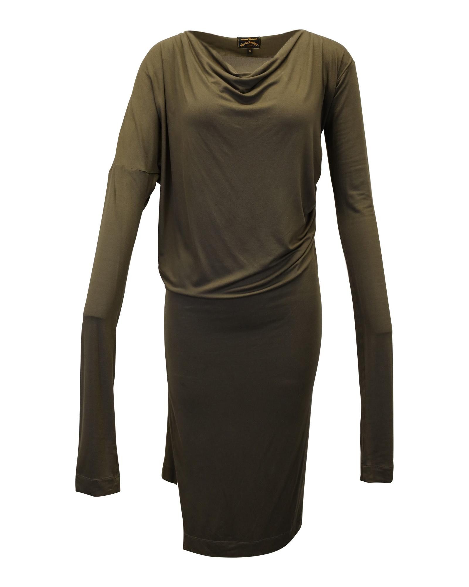 image of Khaki Stretch Jersey Midi Dress With Cowl Neck By Vivienne Westwood Anglomania in Green/Khaki, Wome