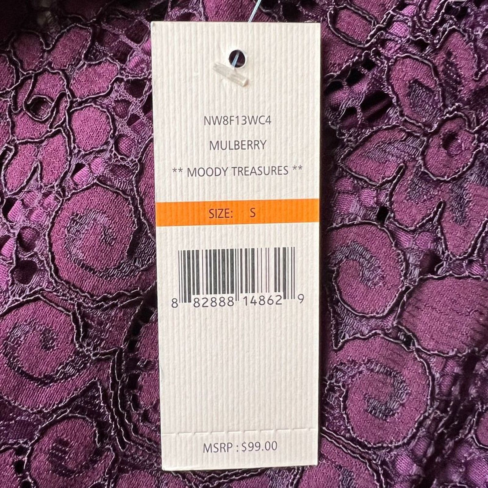 Nanette Lepore Nanette Lepore Burgandy Lace Sheer Short Sleeve Blouse, S Size S / US 4 / IT 40 - 4 Thumbnail