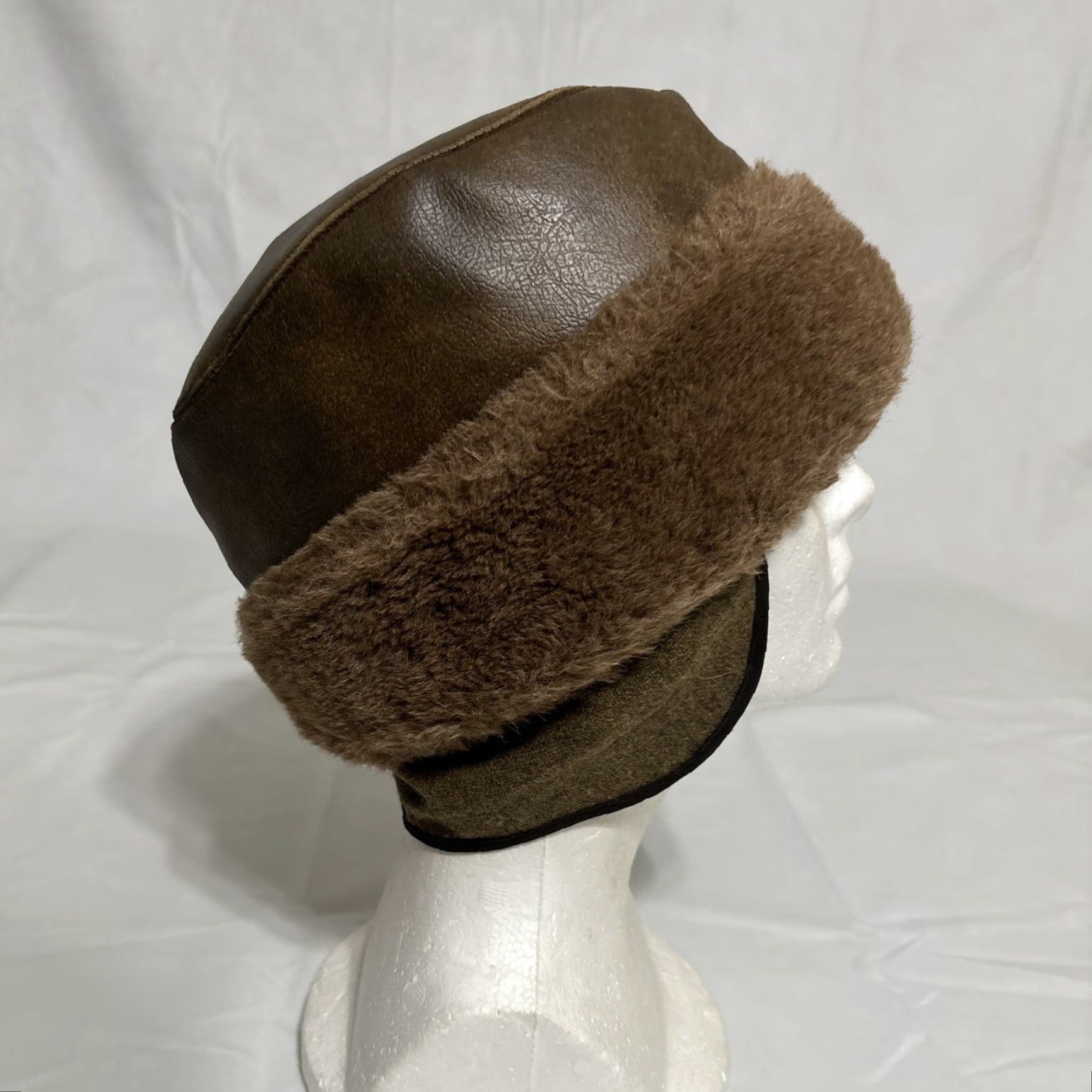 Vintage VINTAGE Cossack Winter Hat Leather Fur lined Ear Flaps Brown Men One Size Brown Size ONE SIZE - 3 Thumbnail