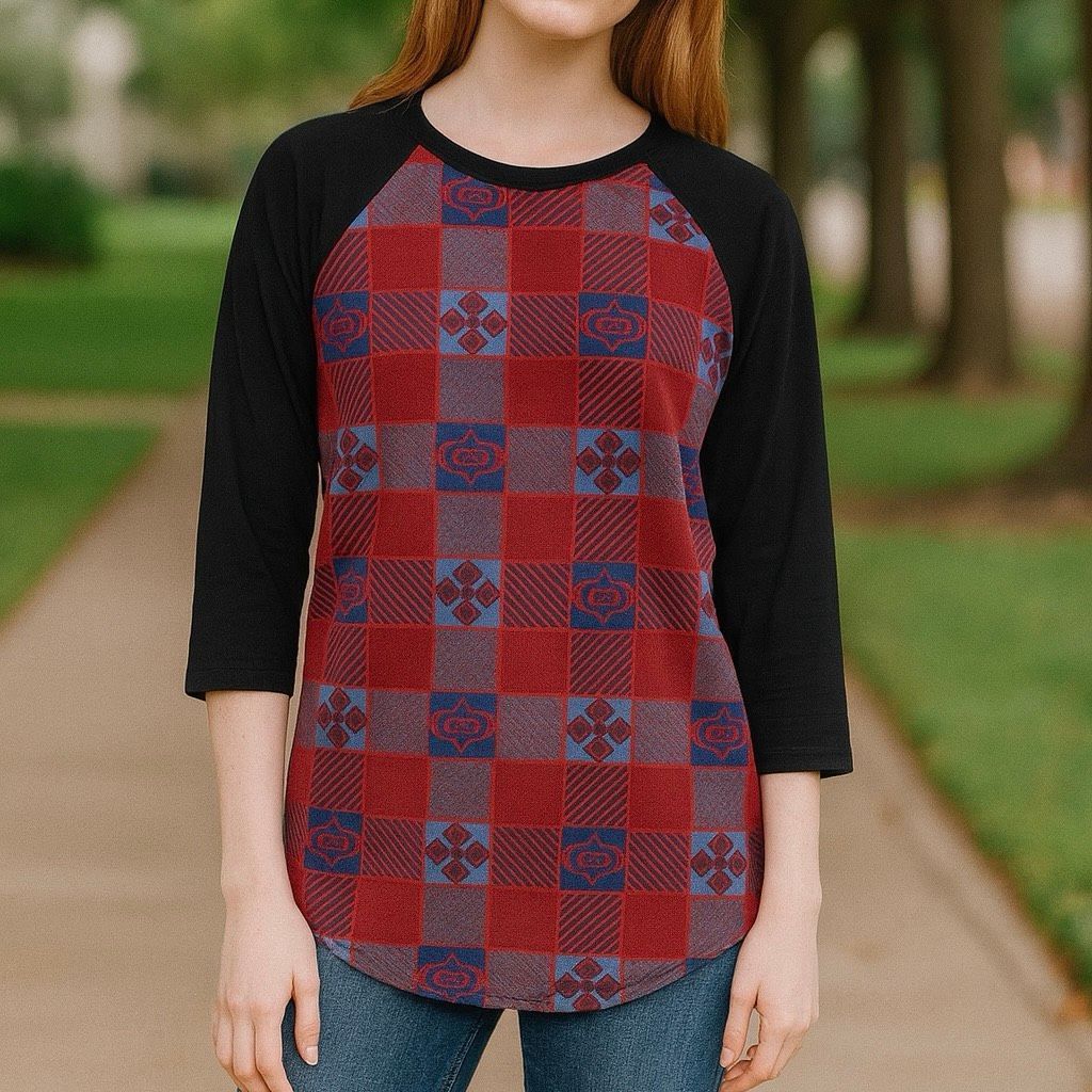 Other LuLaRoe Randy Raglan Baseball Tee XS – Red Blue Black Checke Size XS / US 0-2 / IT 36-38 - 2 Thumbnail