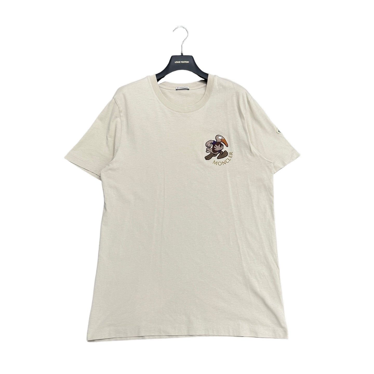 Moncler Cartoon Patch Embroidered T-Shirt Size L in Beige, Men's