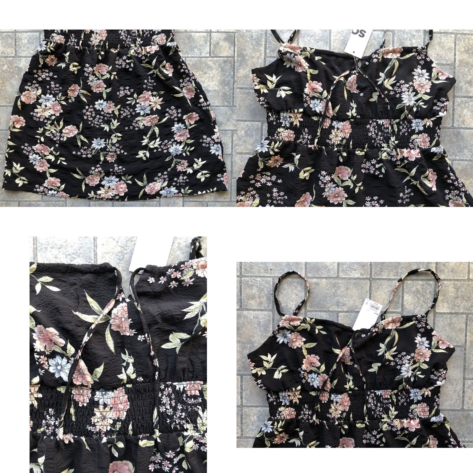 Vintage SO Good For Life Dress Women's L Black Floral Tie Front Short Sleeveless Pullover Size 36" / US 14 / IT 50 - 8 Thumbnail