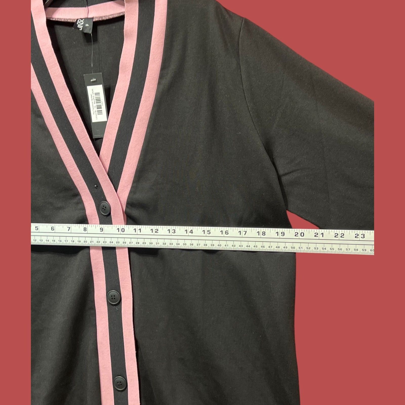 Other Double Jinx - Women's Striped-Edge Cardigan Sweater - Black/ Size XL / US 12-14 / IT 48-50 - 3 Thumbnail