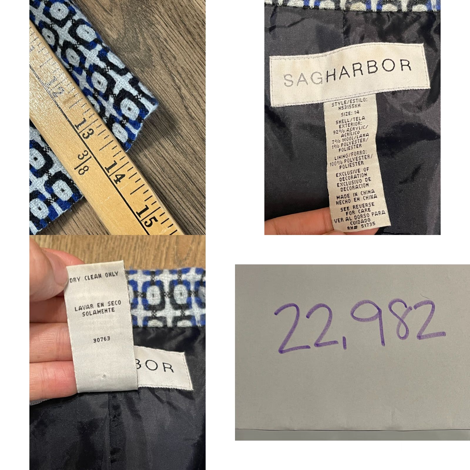 Vintage Sag Harbor Jacket, Women's Size 14, Blazer, White Blue, Buttons Up Size XL / US 12-14 / IT 48-50 - 8 Thumbnail