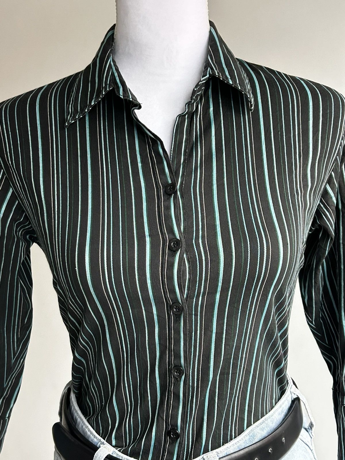 Vintage Vintage Saix 2000s Navy Blue Striped Shirt Size S / US 4 / IT 40 - 10 Thumbnail