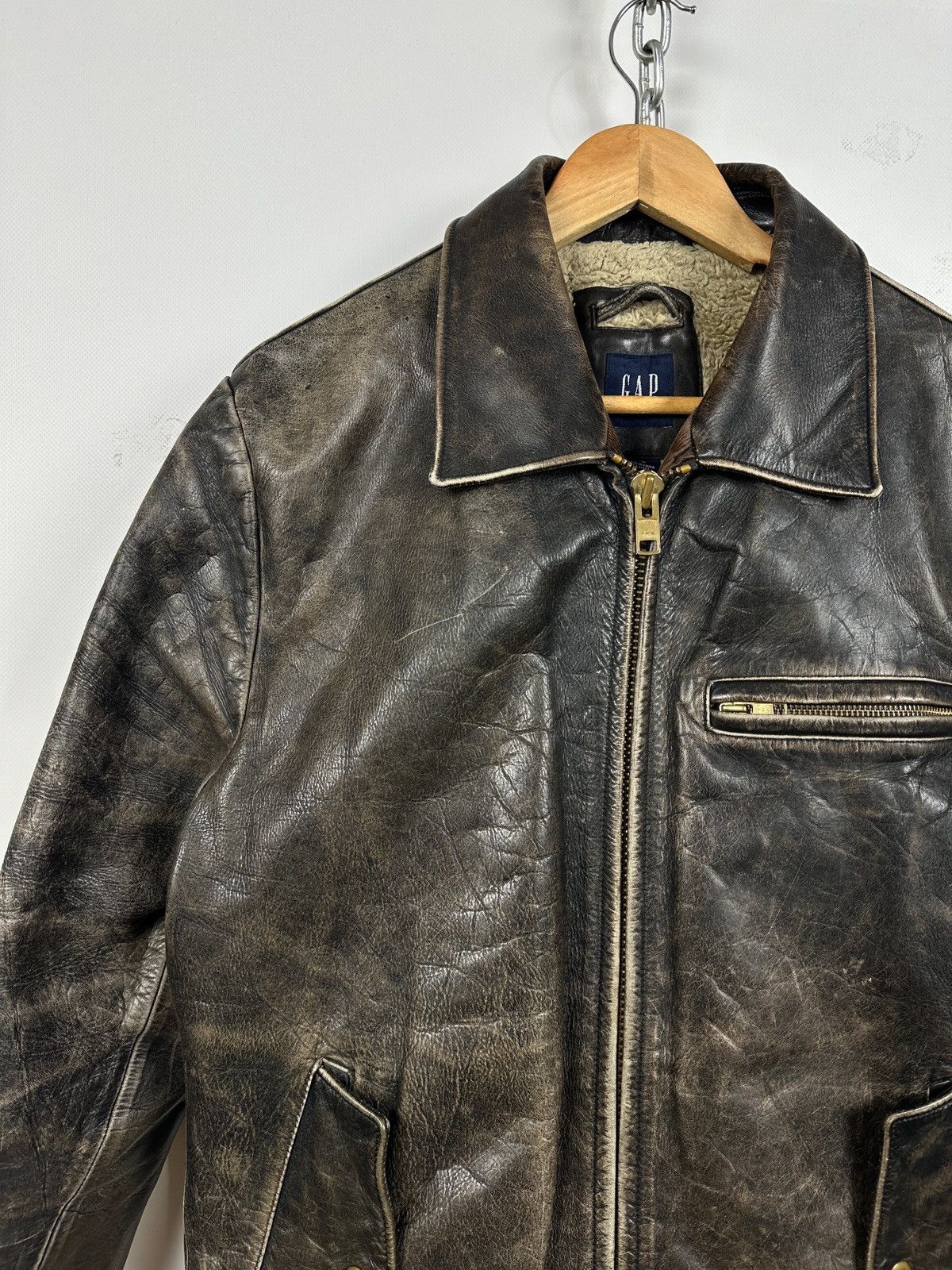 Gap 00s Vintage GAP Distressed Brown Leather Sherpa Lined Jacket Size US M / EU 48-50 / 2 - 9 Thumbnail