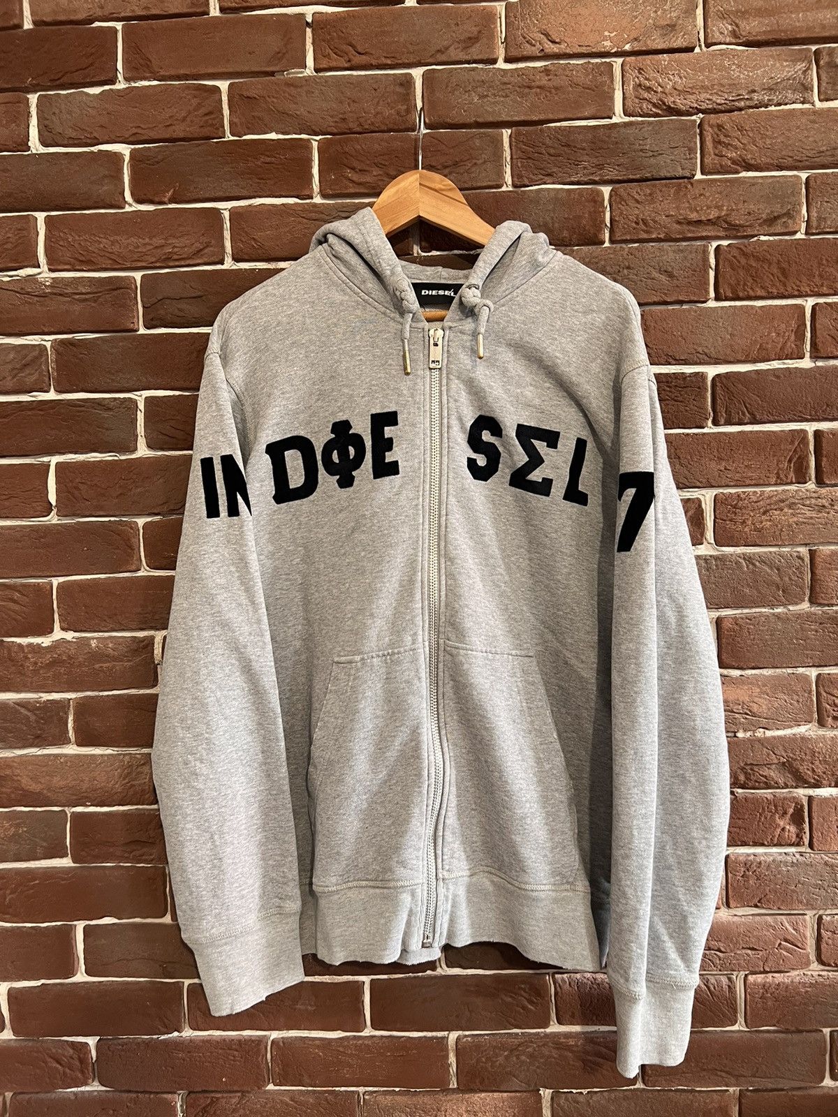 image of Avant Garde x Diesel Vintage Big Logo Distressed Hoodie Y2K Grey Large, Men's