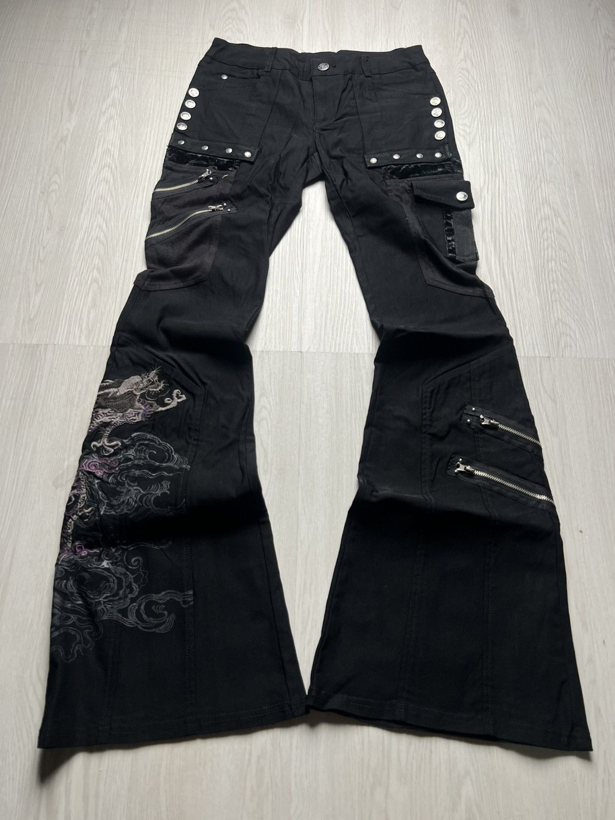 Seditionaries Ozz On Bondage Tribal Embroidered Dragon Flared Pants Size US 28 / EU 44 - 1 Thumbnail