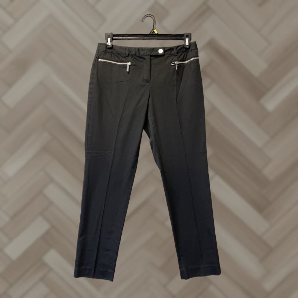 Michael Kors VINTAGE? No — Michael Kors Izzy Skinny Cropped Pants Black 6 Women Slim Low Rise 28 Inseam Zip Button Logo Pocket Slit 1233 Size 28" / US 6 / IT 42 - 1 Thumbnail