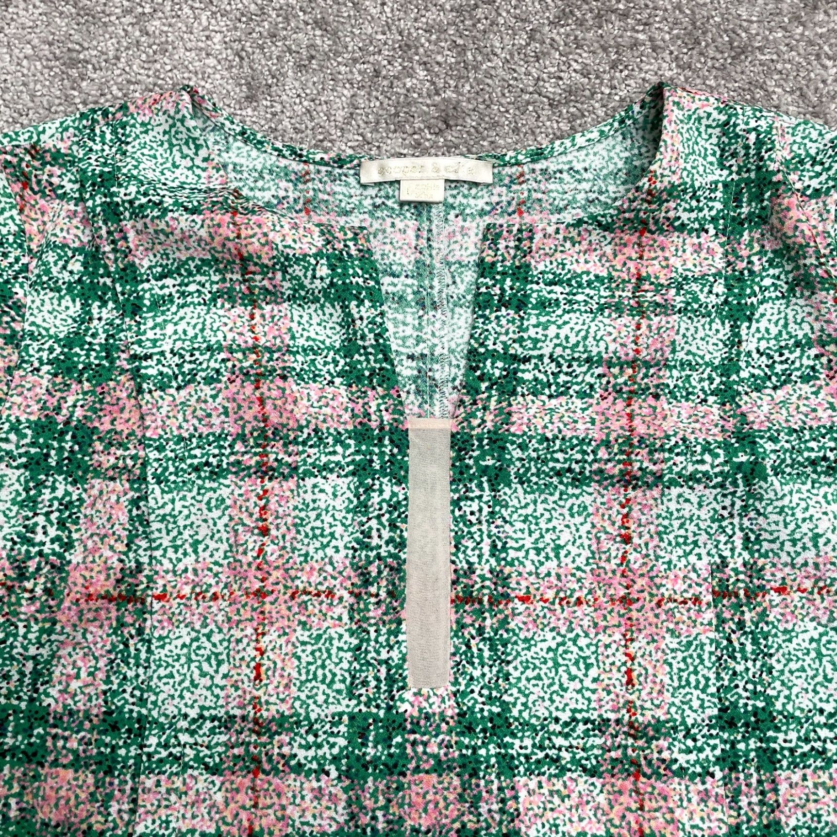 Vintage Cooper & Ella Blouse Womens Large Green Plaid Short Sleeve Casual Top Size L / US 10 / IT 46 - 4 Thumbnail