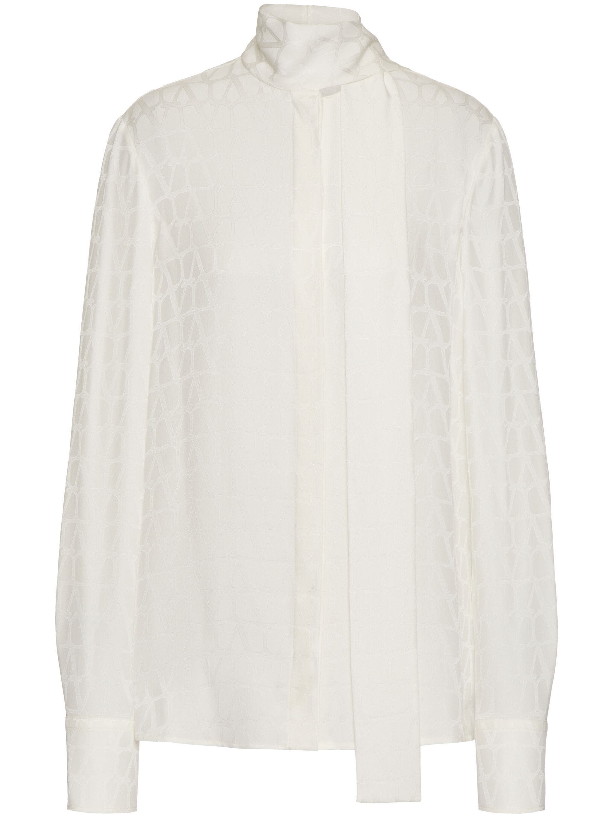Valentino o1s22i1n0924 Silk Jacquard Toile Iconographe Shirt in White Size S / US 4 / IT 40 - 1 Thumbnail