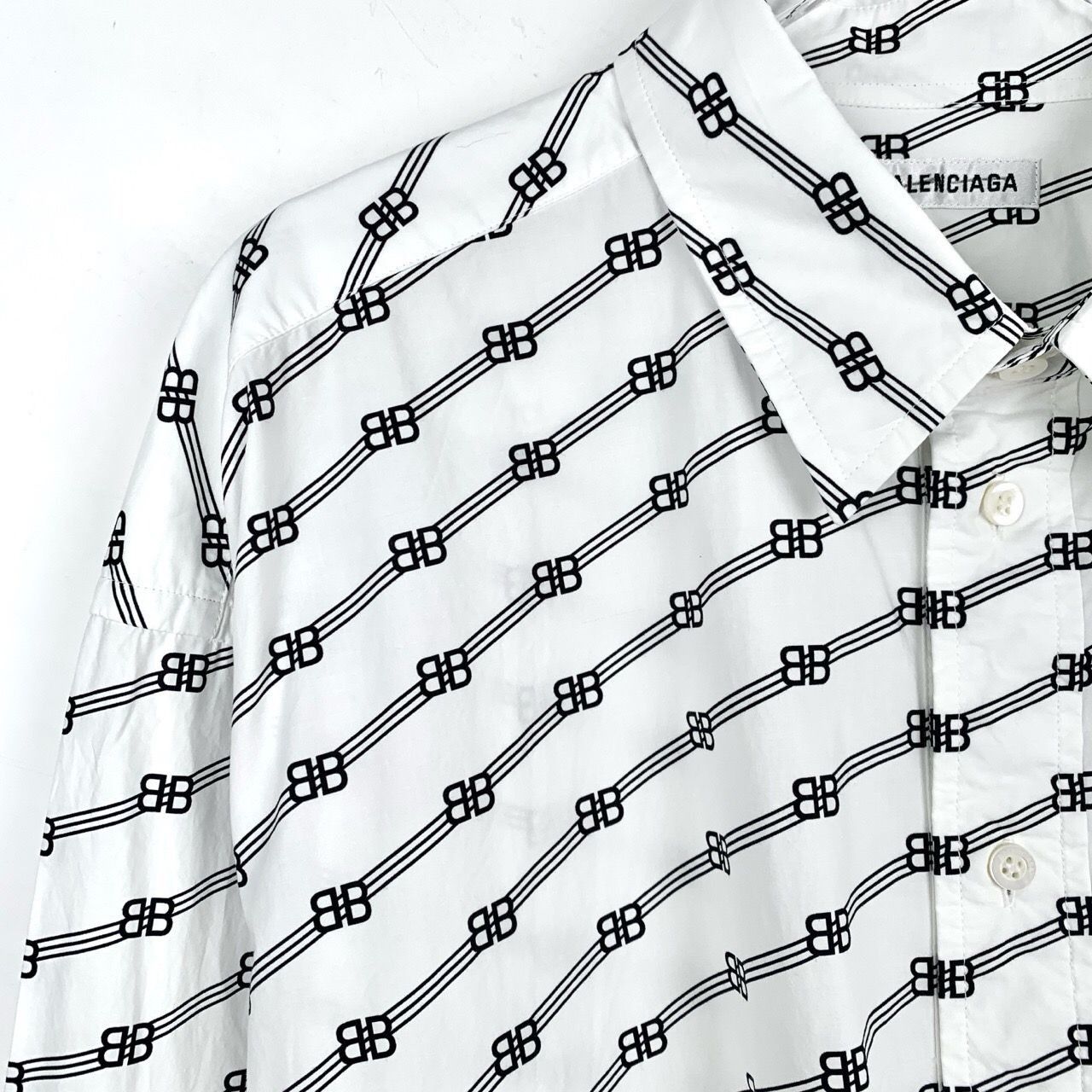 Balenciaga Balenciaga Double B Full Print Collared White Cotton Long-Sl Size XXS / US 00 / IT 34 - 6 Thumbnail