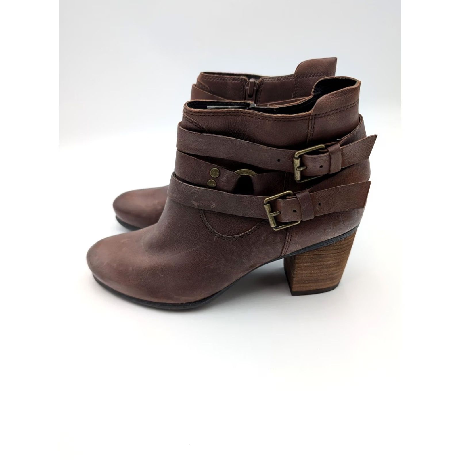 Vintage Josef Seibel Boots Womens 6.5 Brown Leather Strappy Ankle Bootie Block Heel Shoe Size US 7 / IT 37 - 2 Thumbnail