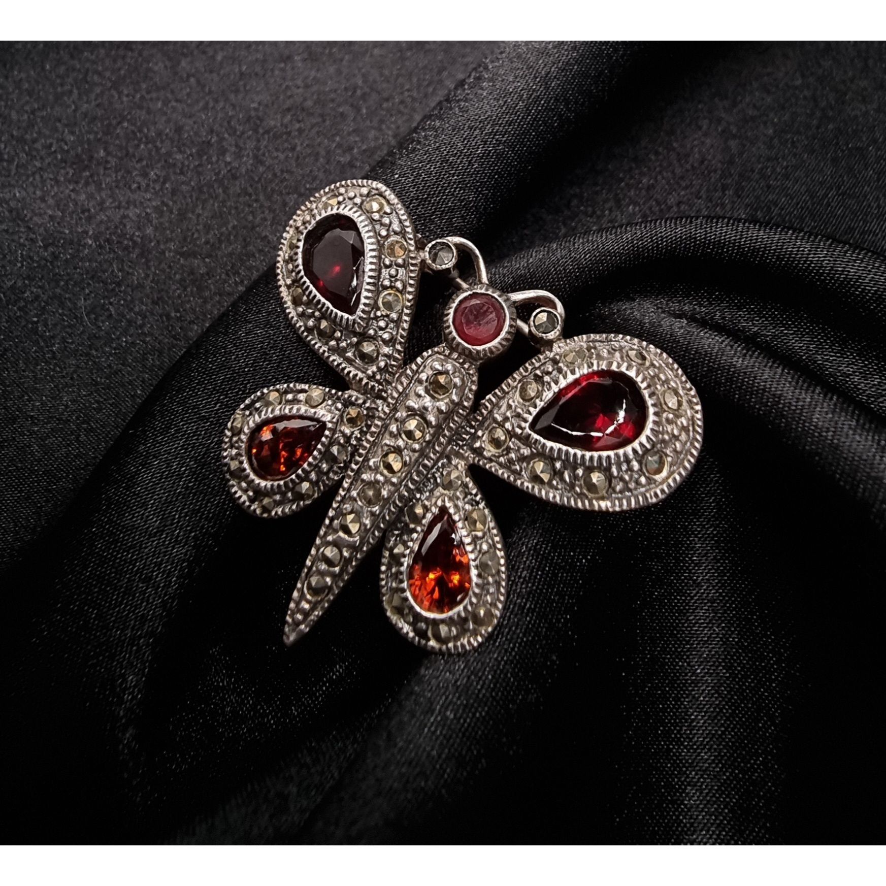 Vintage Vintage 925 Sterling Silver Butterfly Brooch With Red Gemsto Size ONE SIZE - 3 Thumbnail