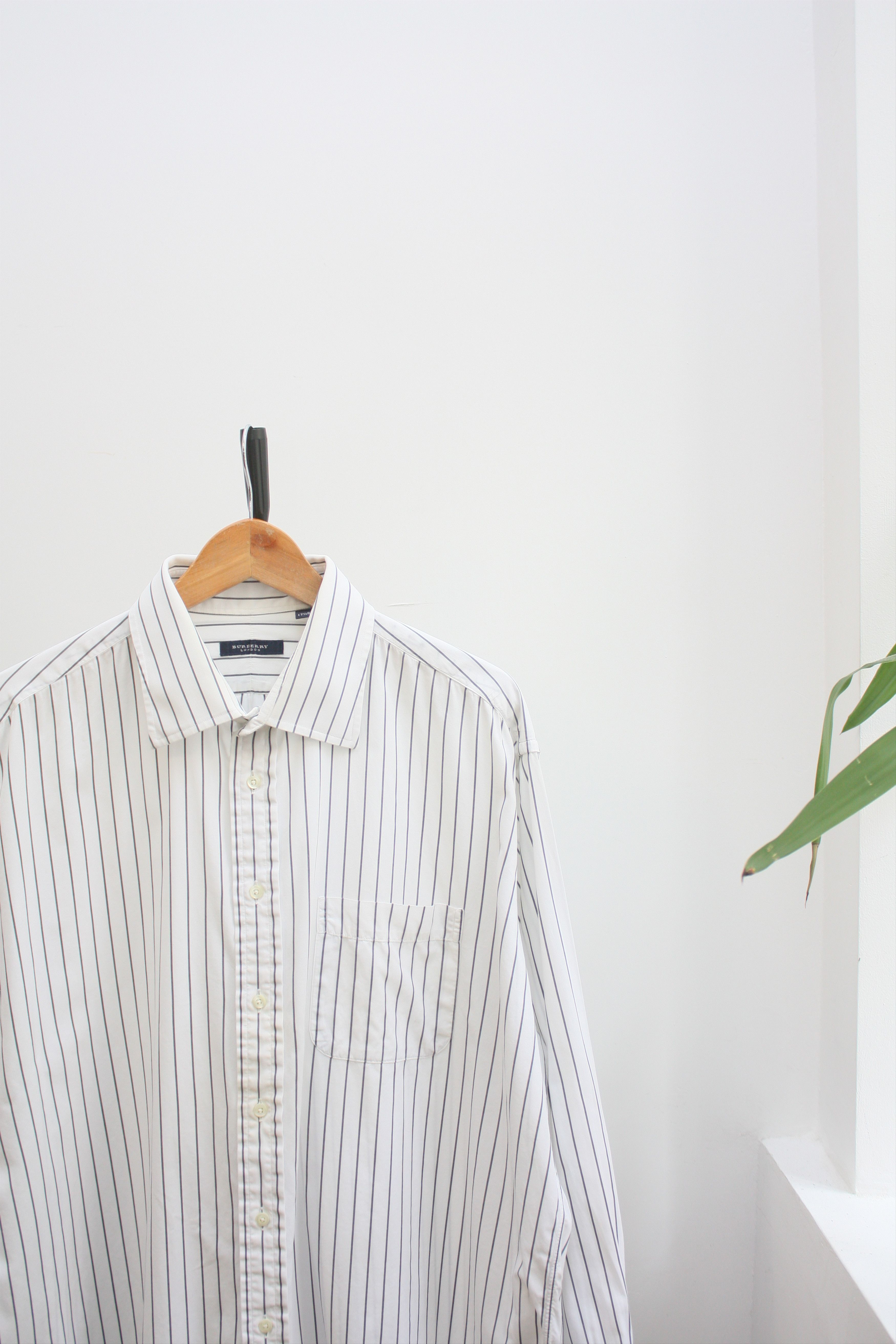 Burberry White Striped Shirt Men's 17 1/2R Made In USA