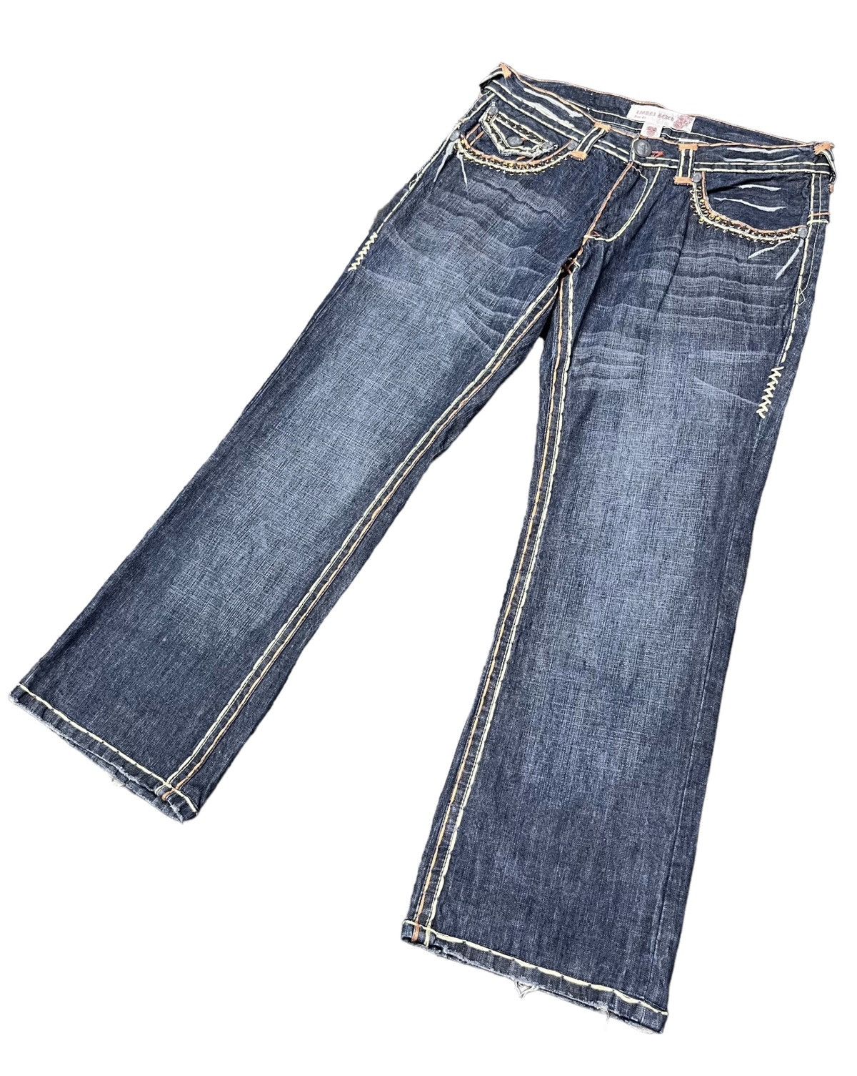 Vintage LAGUNA BEACH Big Stitch Gemstone Studded Skull Button Denim Size US 35 - 4 Thumbnail