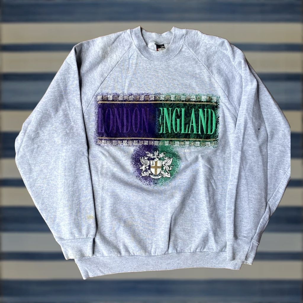 Spell VINTAGE London England Crewneck Sweatshirt Large Gray USA Embroidered Size US L / EU 52-54 / 3 - 1 Thumbnail