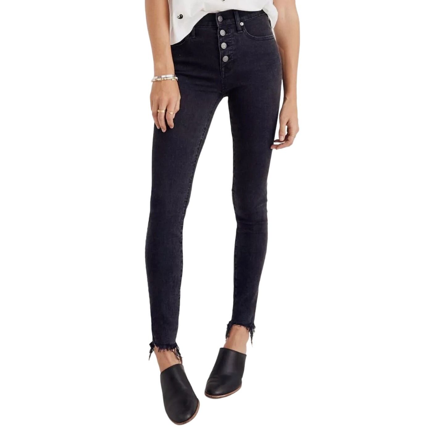 Madewell Madewell 9" Button Ankle Skinny Jeans in Black Wash, Size 28 Size 28" / US 6 / IT 42 - 1 Thumbnail
