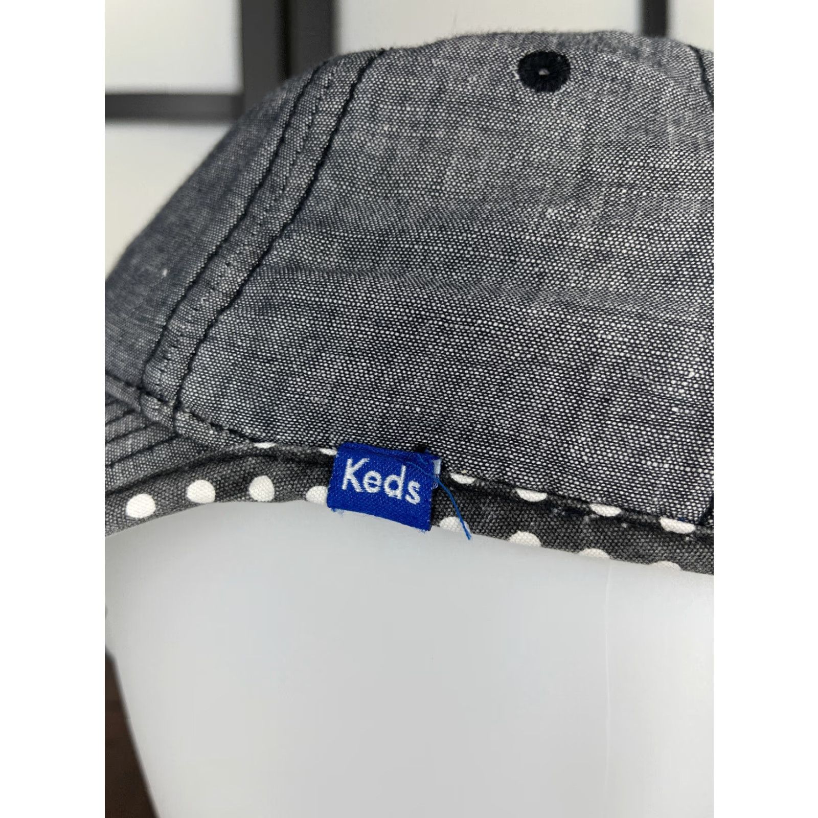 Keds Keds Hat Cap Strap Back Adult One Size Gray Denim Look Polka Dot Trim Poly Blend Size ONE SIZE - 5 Thumbnail