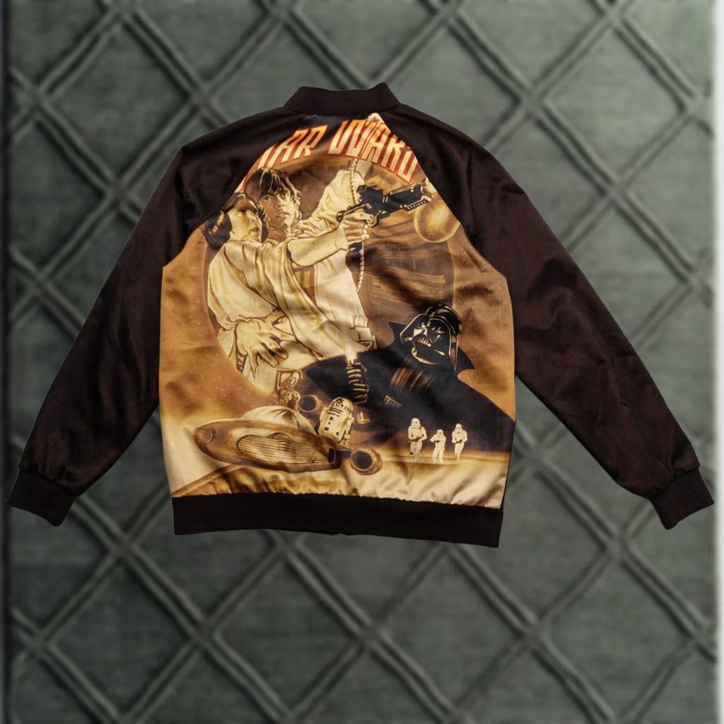 Disney VTG Disney Star Wars Large Jacket Men Brown Bomber Satin Polyester Star Wars Theme 70s 80s Vintage LT Mens Size US L / EU 52-54 / 3 - 1 Thumbnail