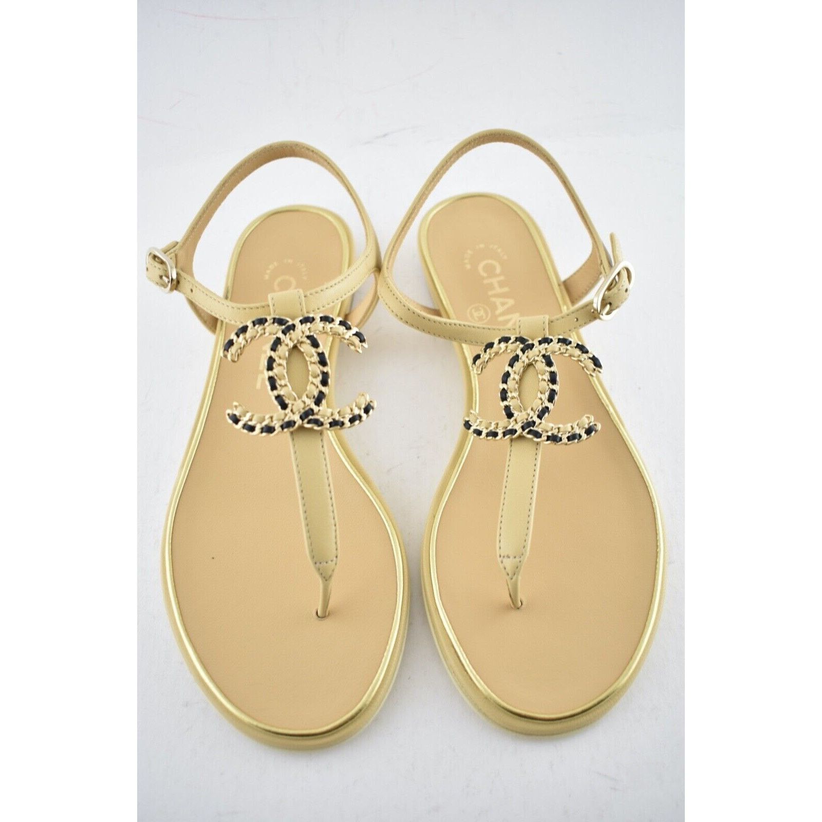 Chanel 19C Lambskin Chain CC XL Logo Ankle Strap Sandal Flat 36 Size US 6 / IT 36 - 7 Thumbnail