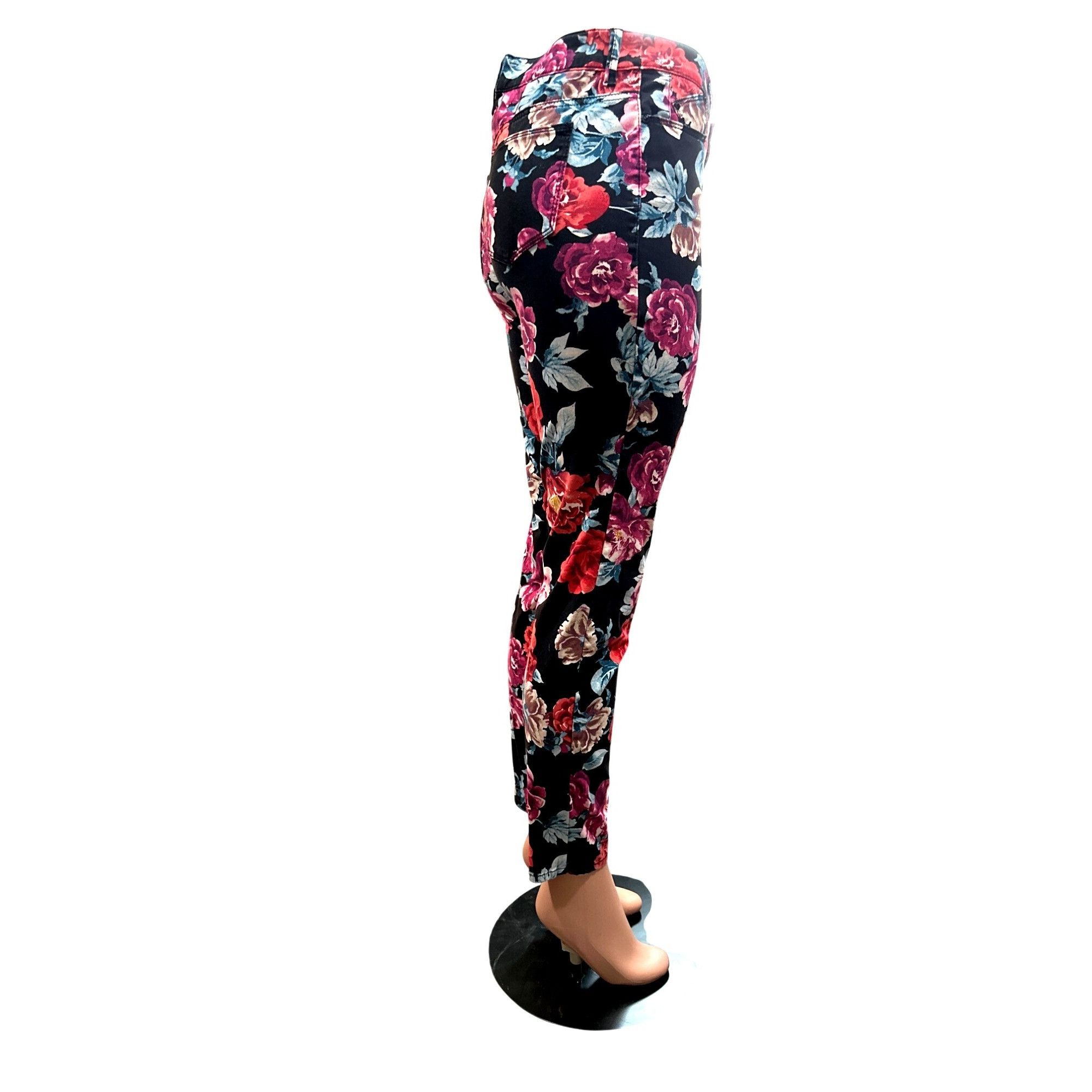 Chicos Chicos Floral Skinny Jeggings Pants Ankle Black Red Vibrant Size 27" / US 4 / IT 40 - 4 Thumbnail