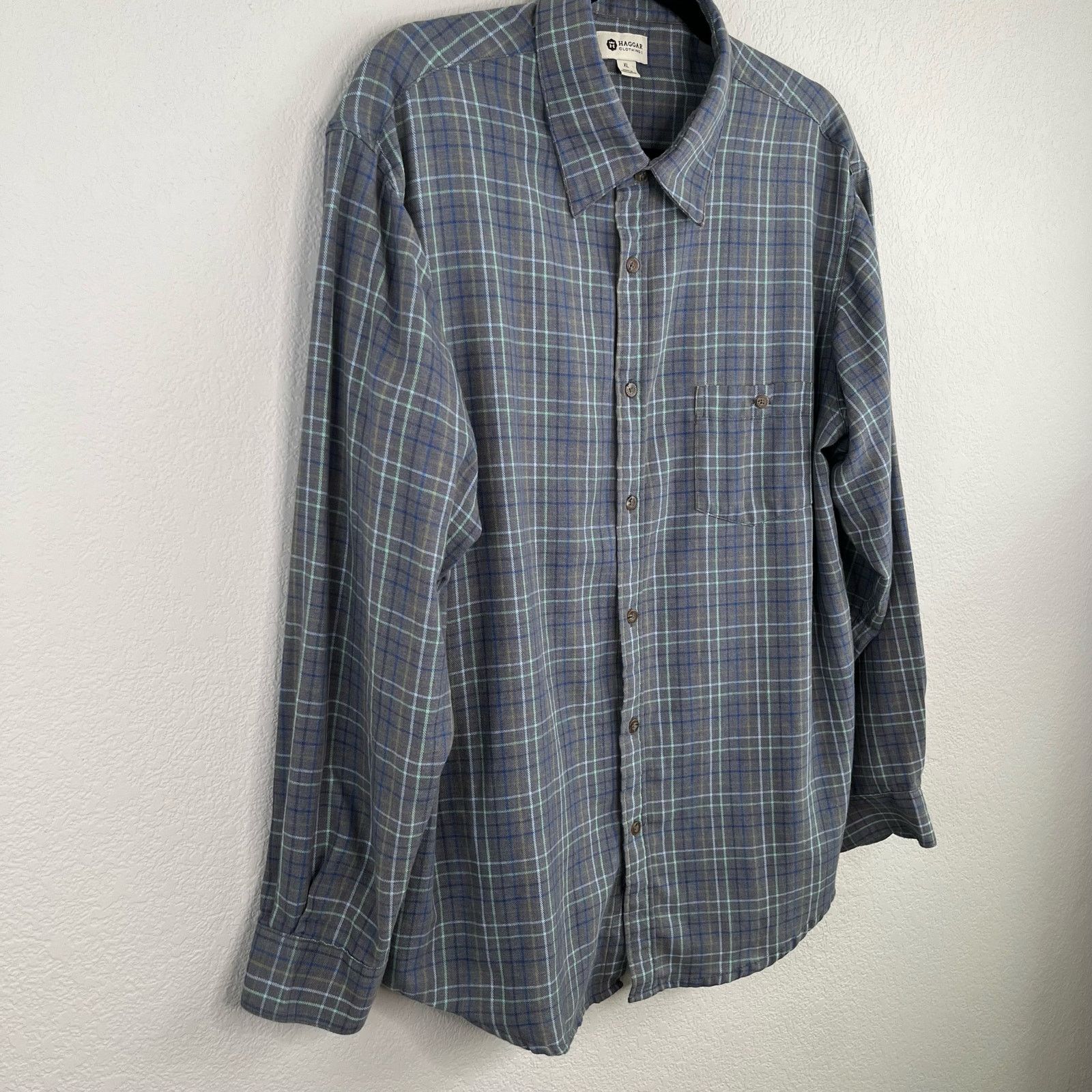 Flannel Haggar Long Sleeve Gray Button Front Plaid Flannel Shirt Size US XL / EU 56 / 4 - 9 Thumbnail