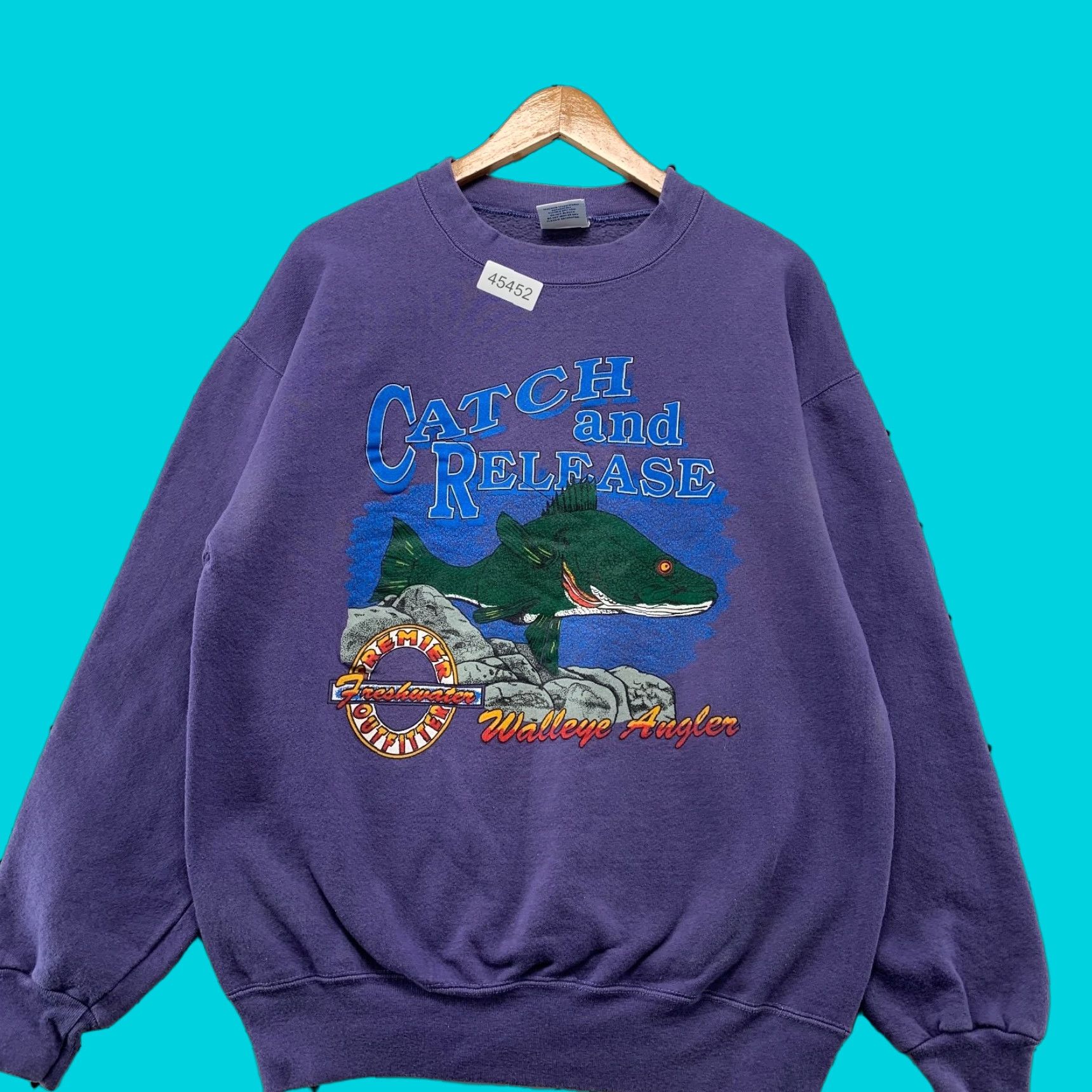 Vintage VINTAGE Premier Sportswear Fishing Sweatshirt Men L Blue Walleye Angler Catch Release USA Shirt Size US L / EU 52-54 / 3 - 1 Thumbnail