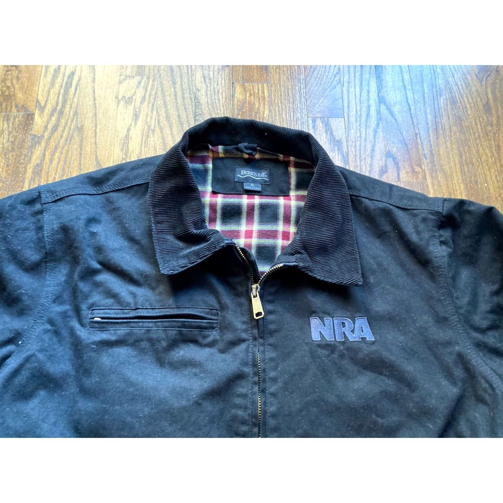 Vintage Burks Bay NRA Jacket Mens XL Black Canvas Bomber Flannel Lined Corduroy Collar Size US XL / EU 56 / 4 - 4 Thumbnail